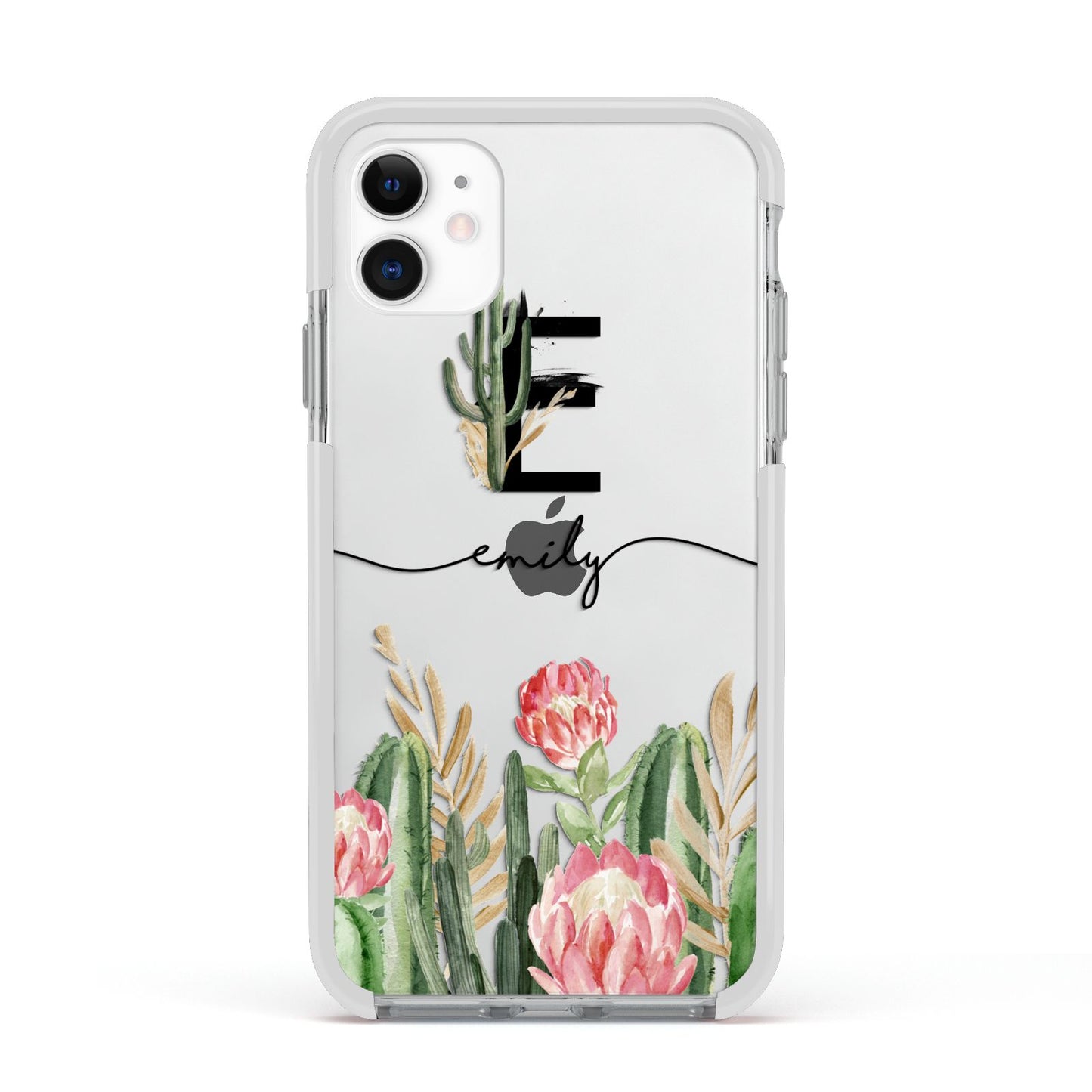 Personalised Cactus Apple iPhone 11 in White with White Impact Case