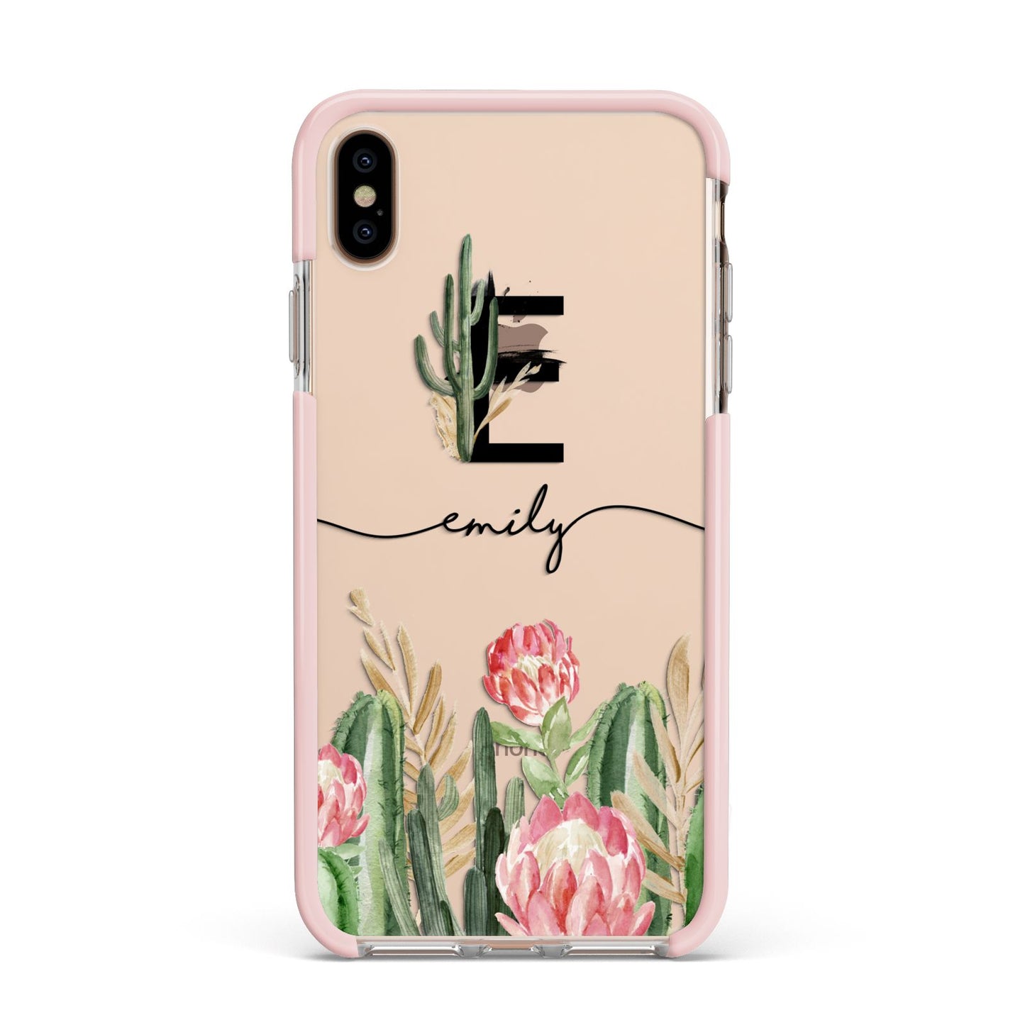 Personalised Cactus Apple iPhone Xs Max Impact Case Pink Edge on Gold Phone