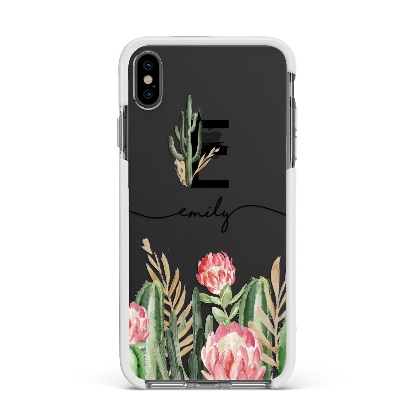 Personalised Cactus Apple iPhone Xs Max Impact Case White Edge on Black Phone