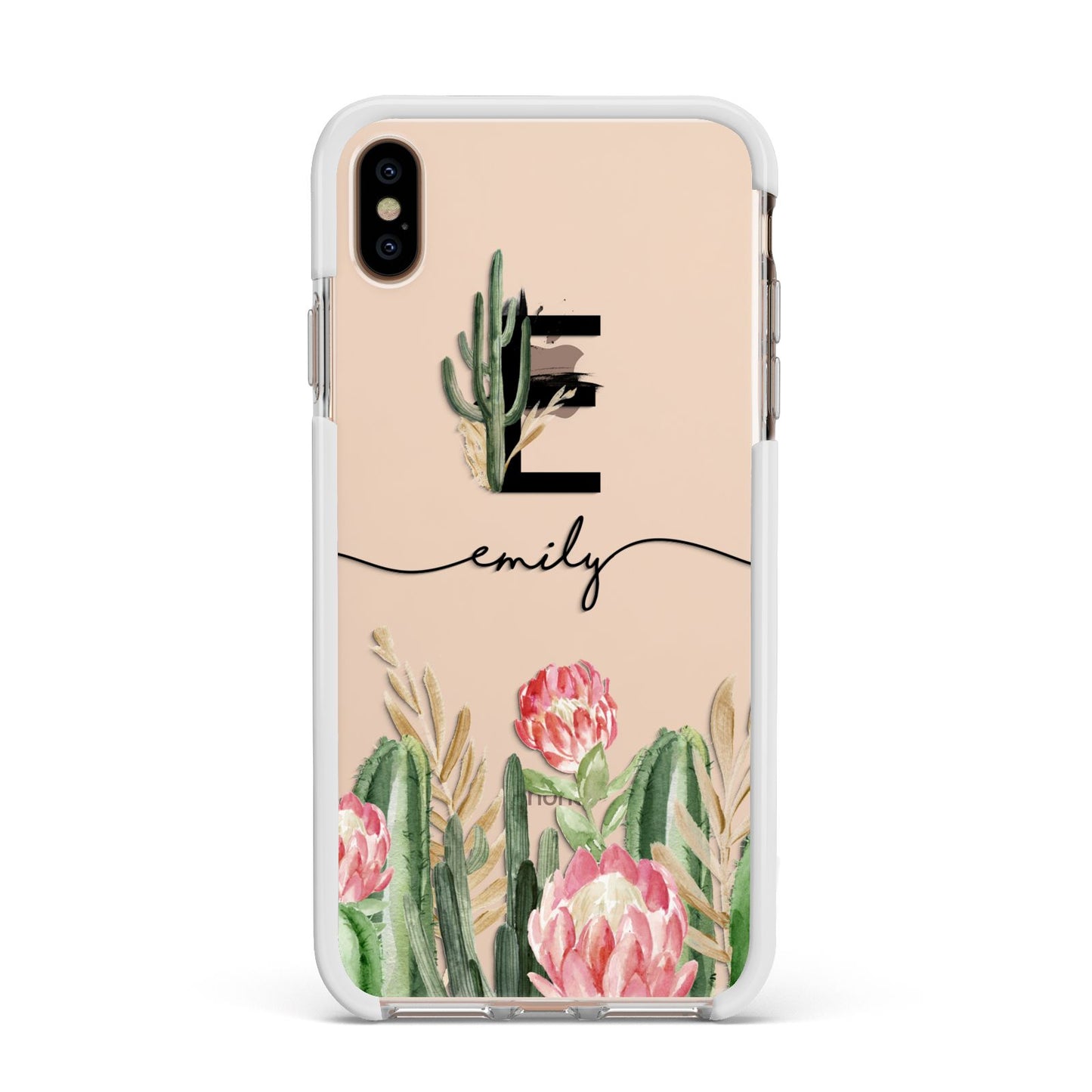 Personalised Cactus Apple iPhone Xs Max Impact Case White Edge on Gold Phone