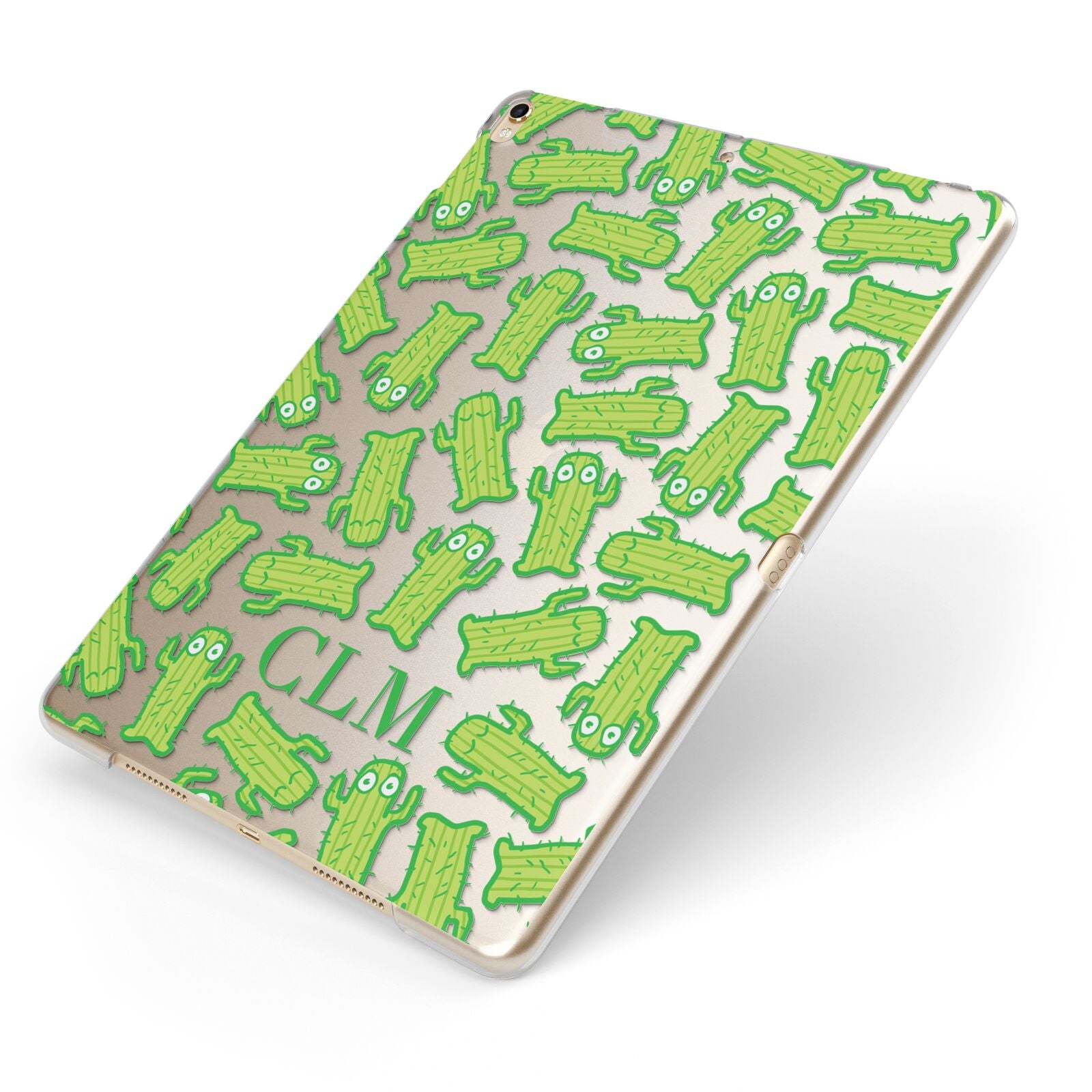 Personalised Cactus Initials Apple iPad Case on Gold iPad Side View