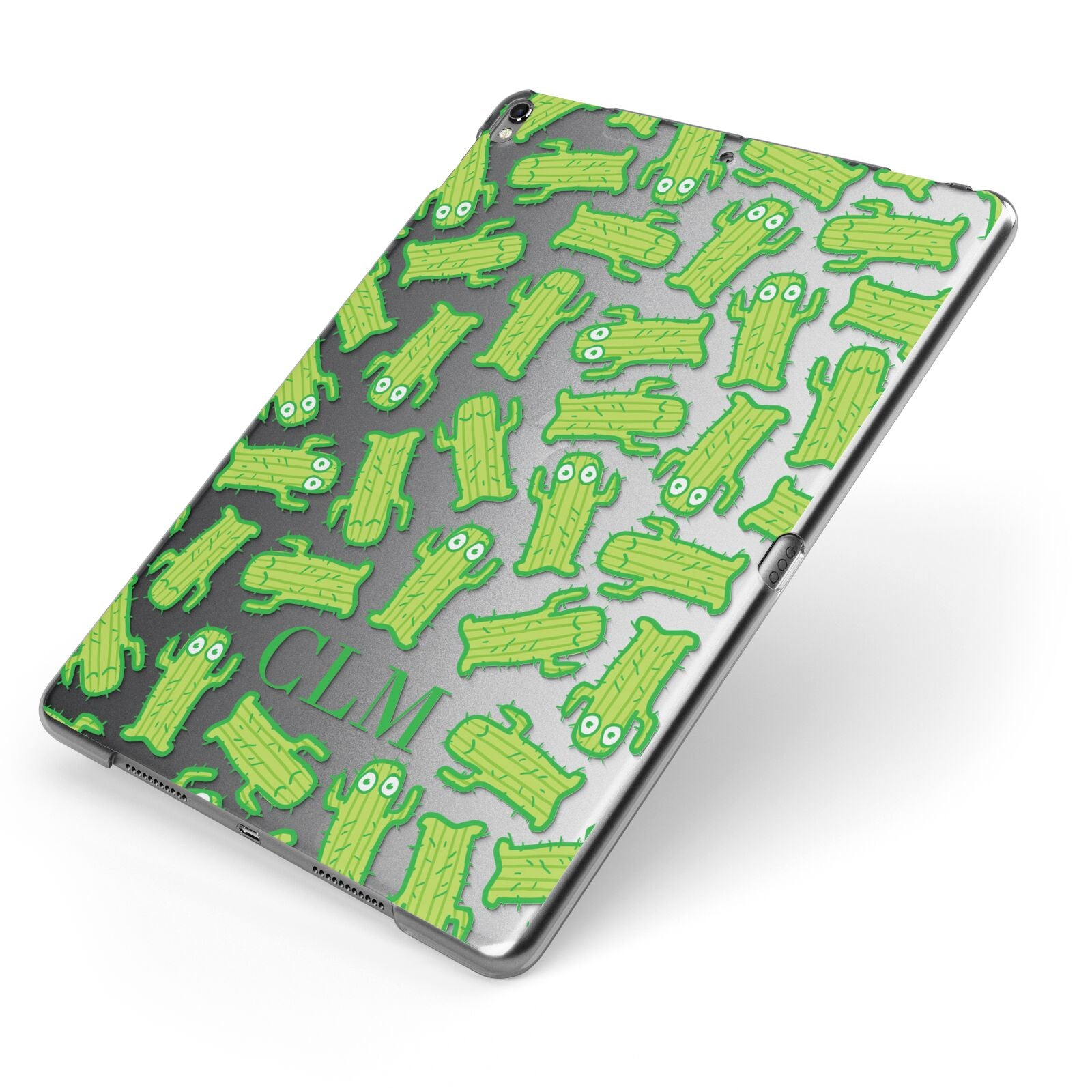 Personalised Cactus Initials Apple iPad Case on Grey iPad Side View