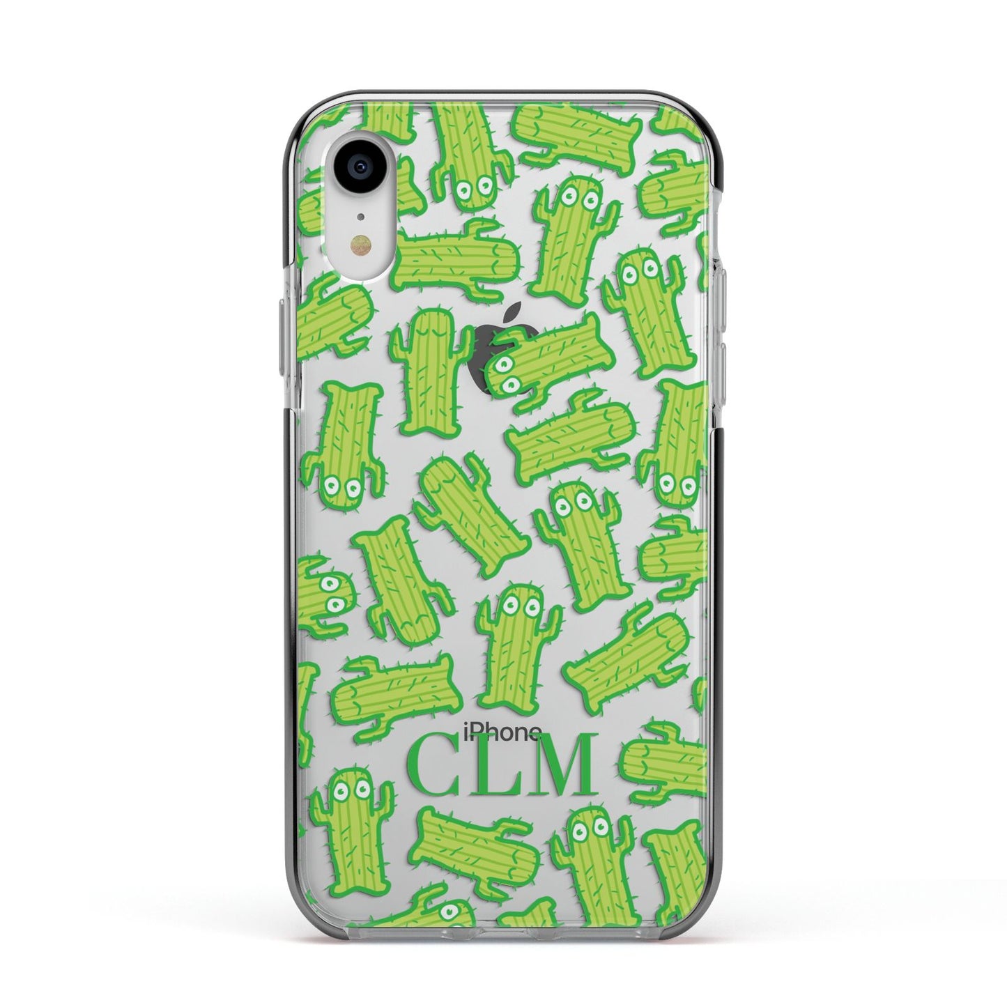 Personalised Cactus Initials Apple iPhone XR Impact Case Black Edge on Silver Phone