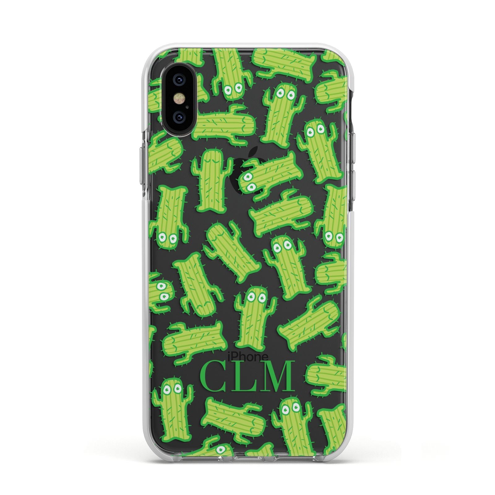 Personalised Cactus Initials Apple iPhone Xs Impact Case White Edge on Black Phone