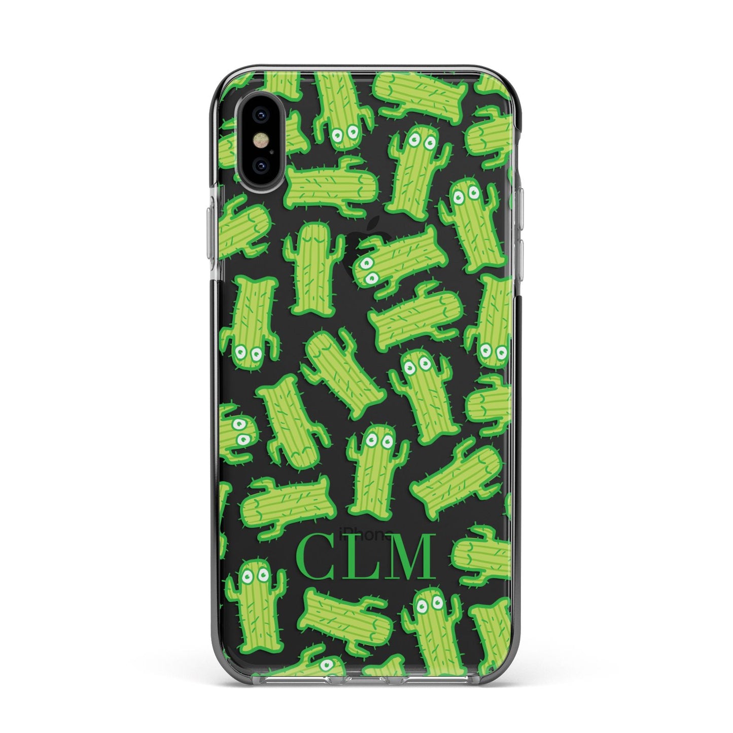 Personalised Cactus Initials Apple iPhone Xs Max Impact Case Black Edge on Black Phone