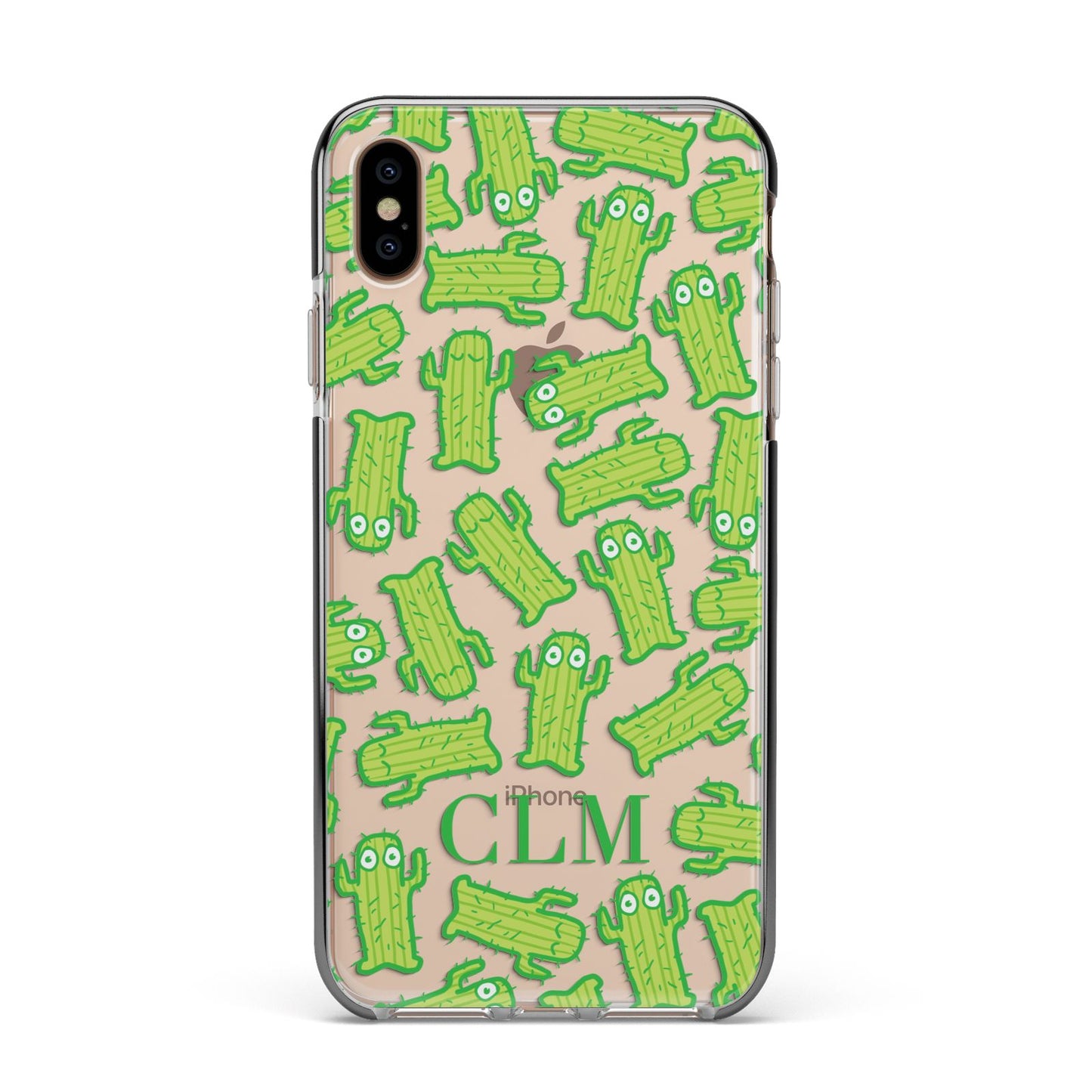 Personalised Cactus Initials Apple iPhone Xs Max Impact Case Black Edge on Gold Phone