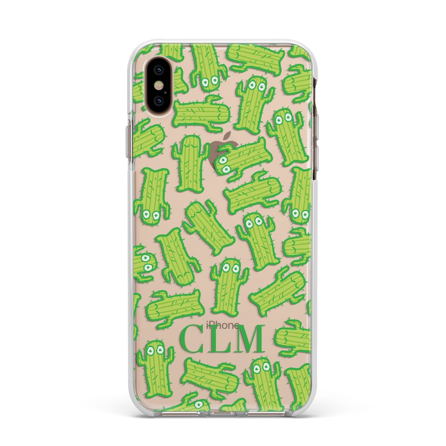 Personalised Cactus Initials Apple iPhone Xs Max Impact Case White Edge on Gold Phone