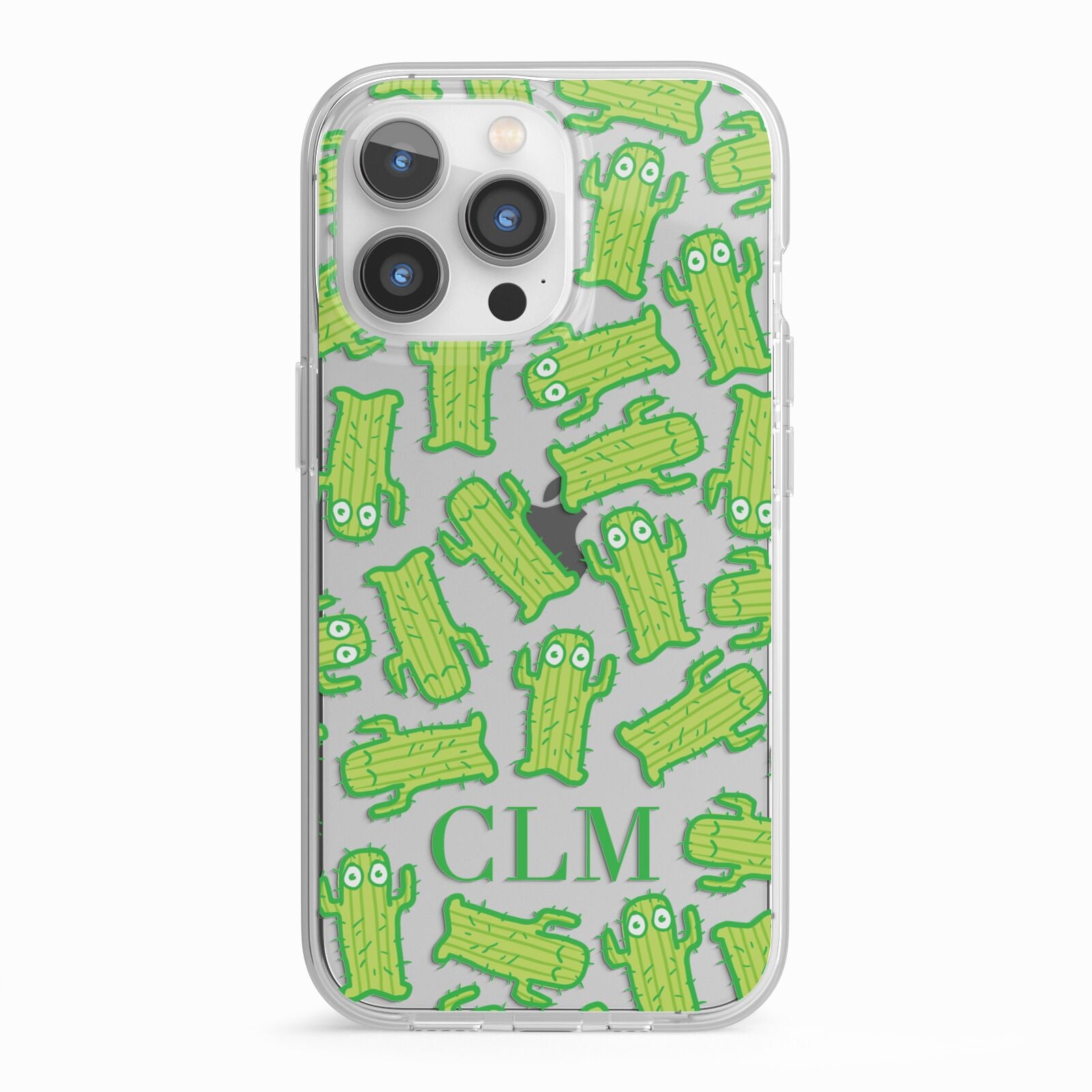 Personalised Cactus Initials iPhone 13 Pro TPU Impact Case with White Edges