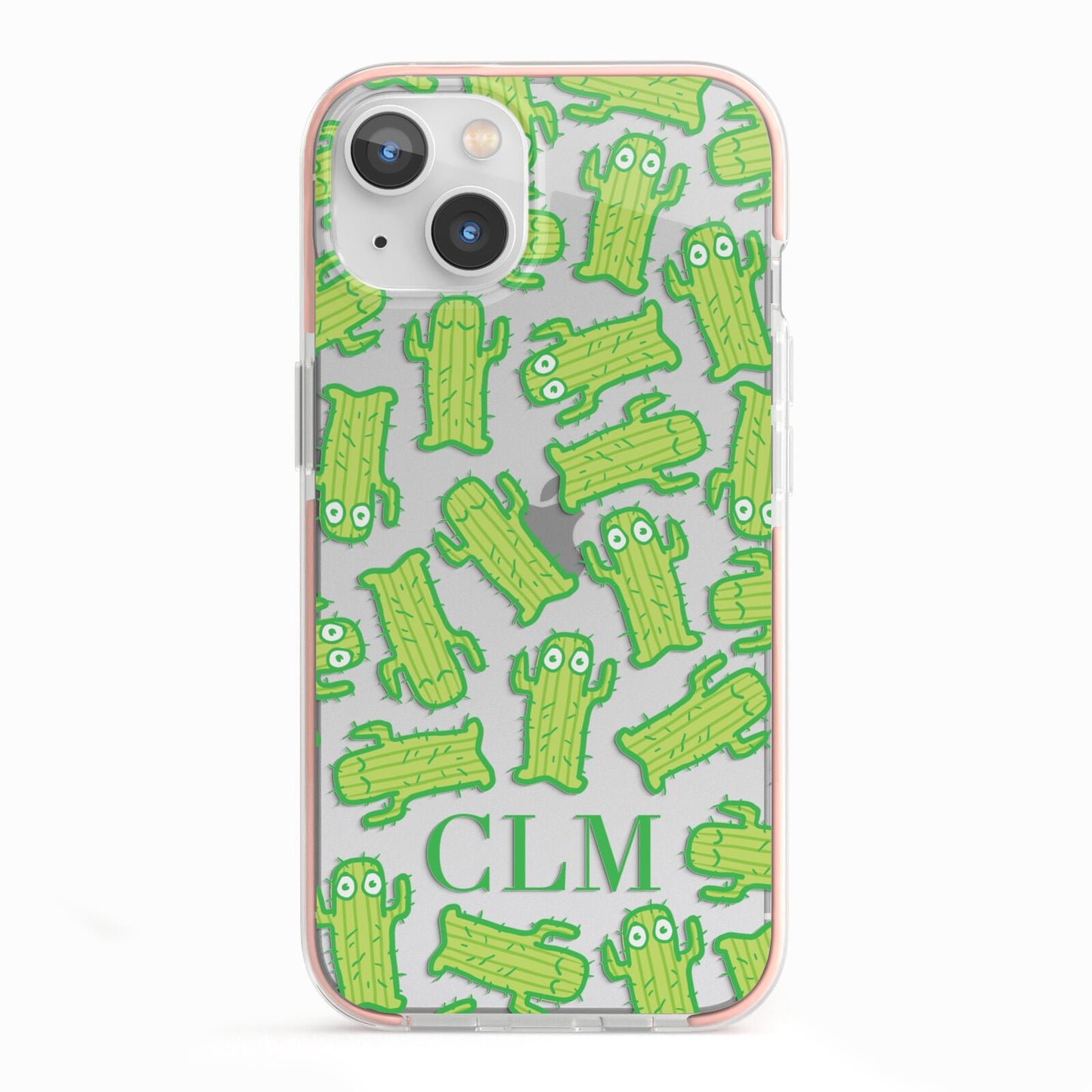 Personalised Cactus Initials iPhone 13 TPU Impact Case with Pink Edges