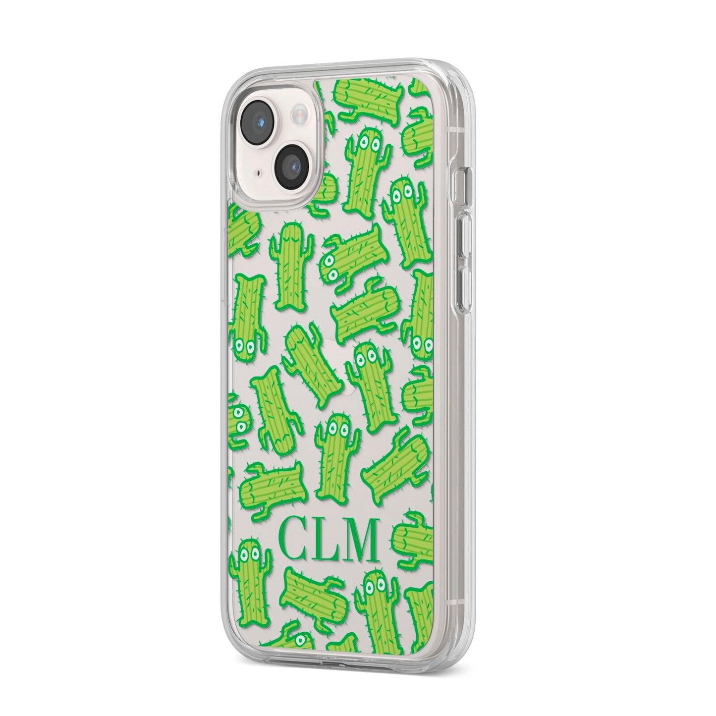 Personalised Cactus Initials iPhone 14 Plus Clear Tough Case Starlight Angled Image