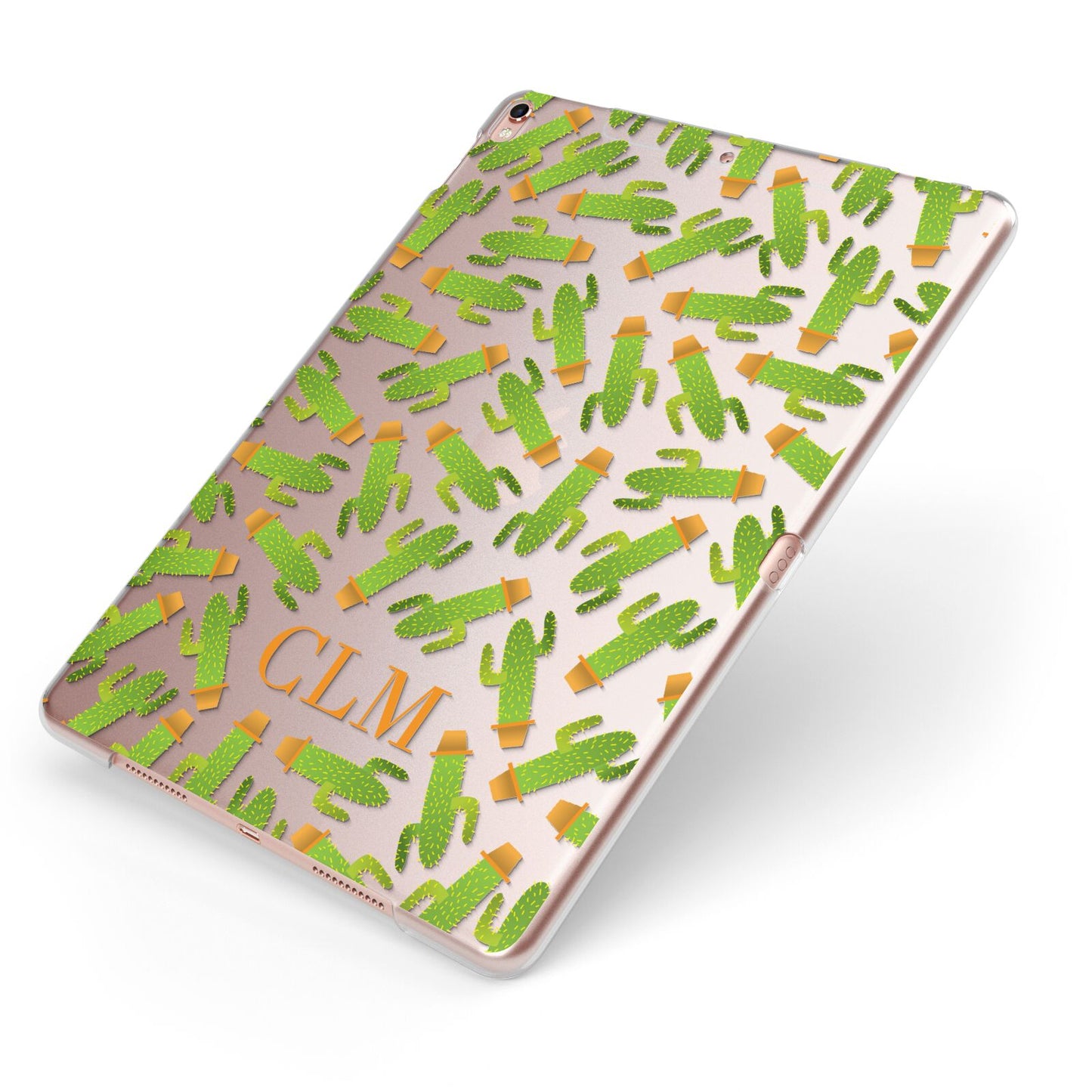 Personalised Cactus Monogram Apple iPad Case on Rose Gold iPad Side View