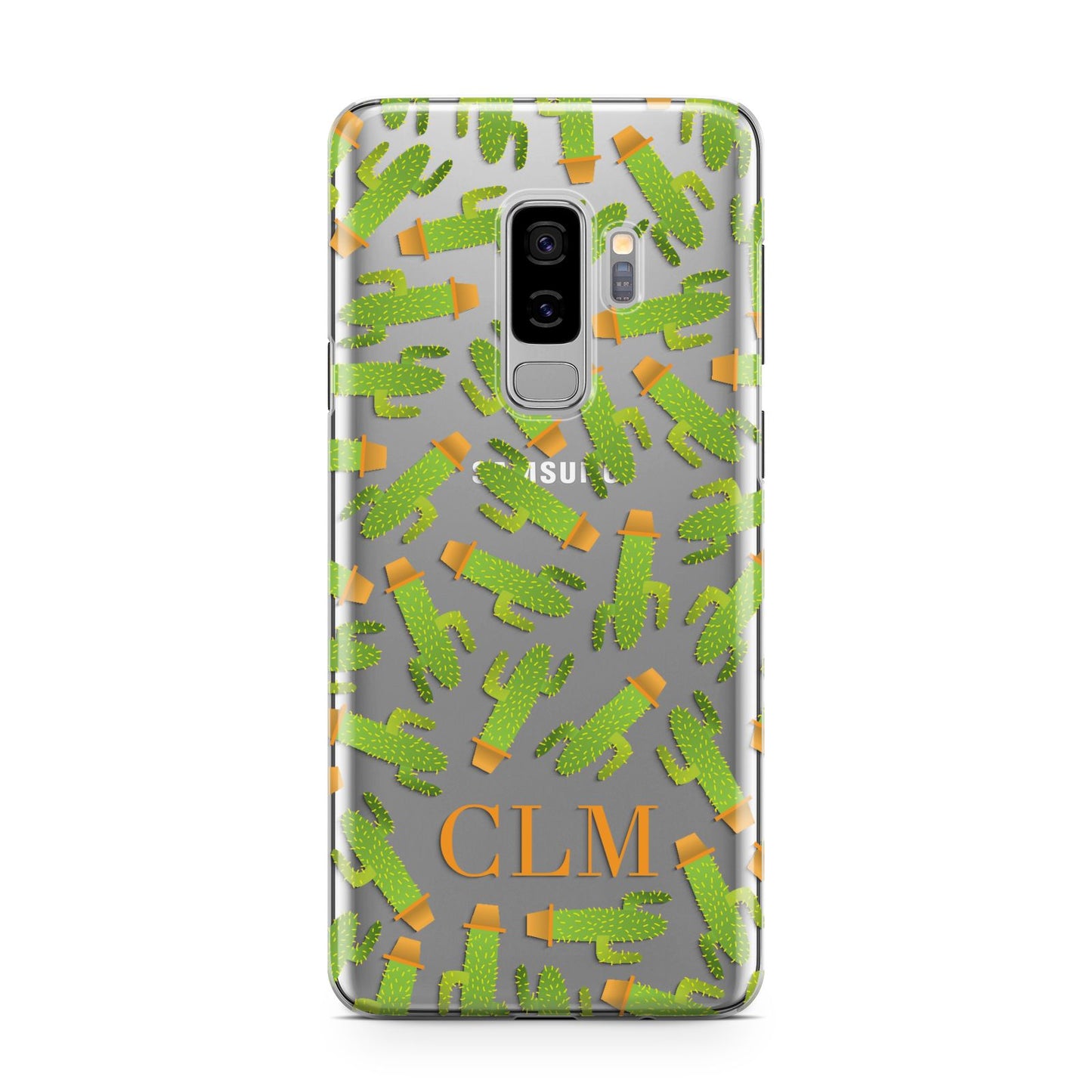 Personalised Cactus Monogram Samsung Galaxy S9 Plus Case on Silver phone