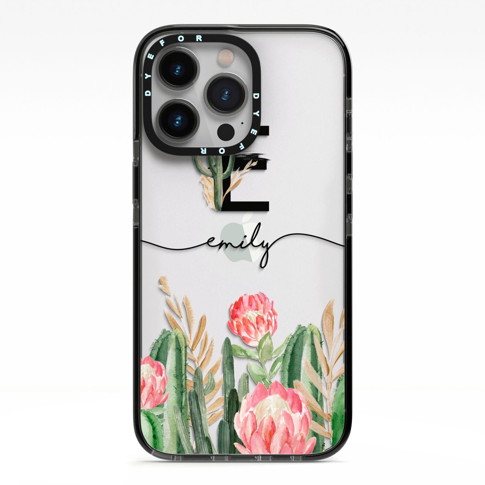 Personalised Cactus iPhone 13 Pro Black Impact Case on Silver phone