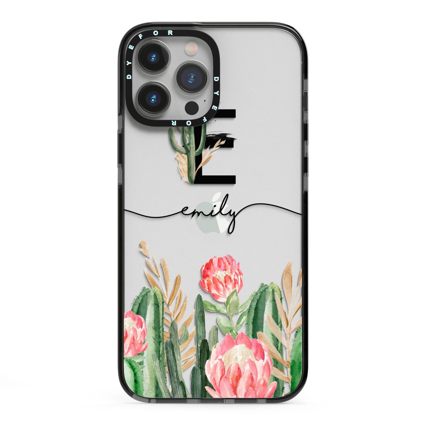 Personalised Cactus iPhone 13 Pro Max Black Impact Case on Silver phone