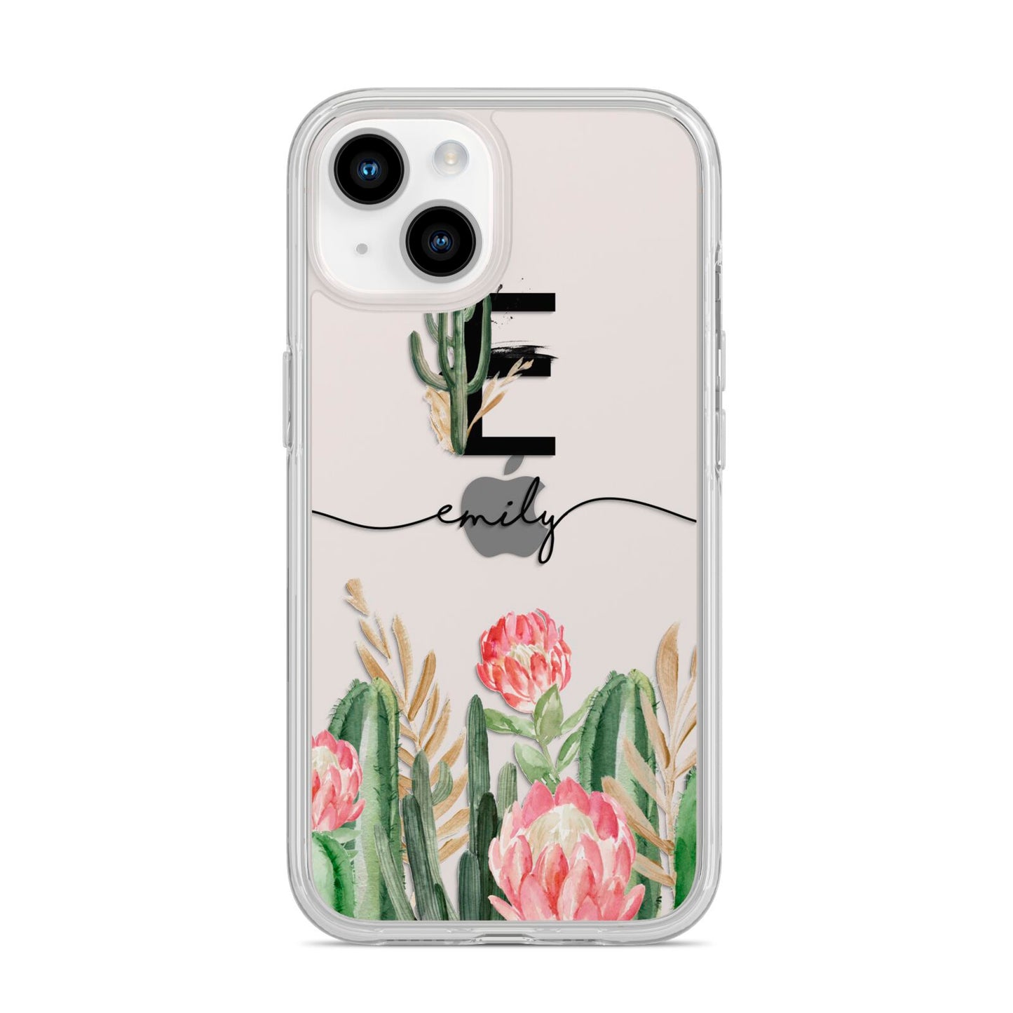 Personalised Cactus iPhone 14 Clear Tough Case Starlight