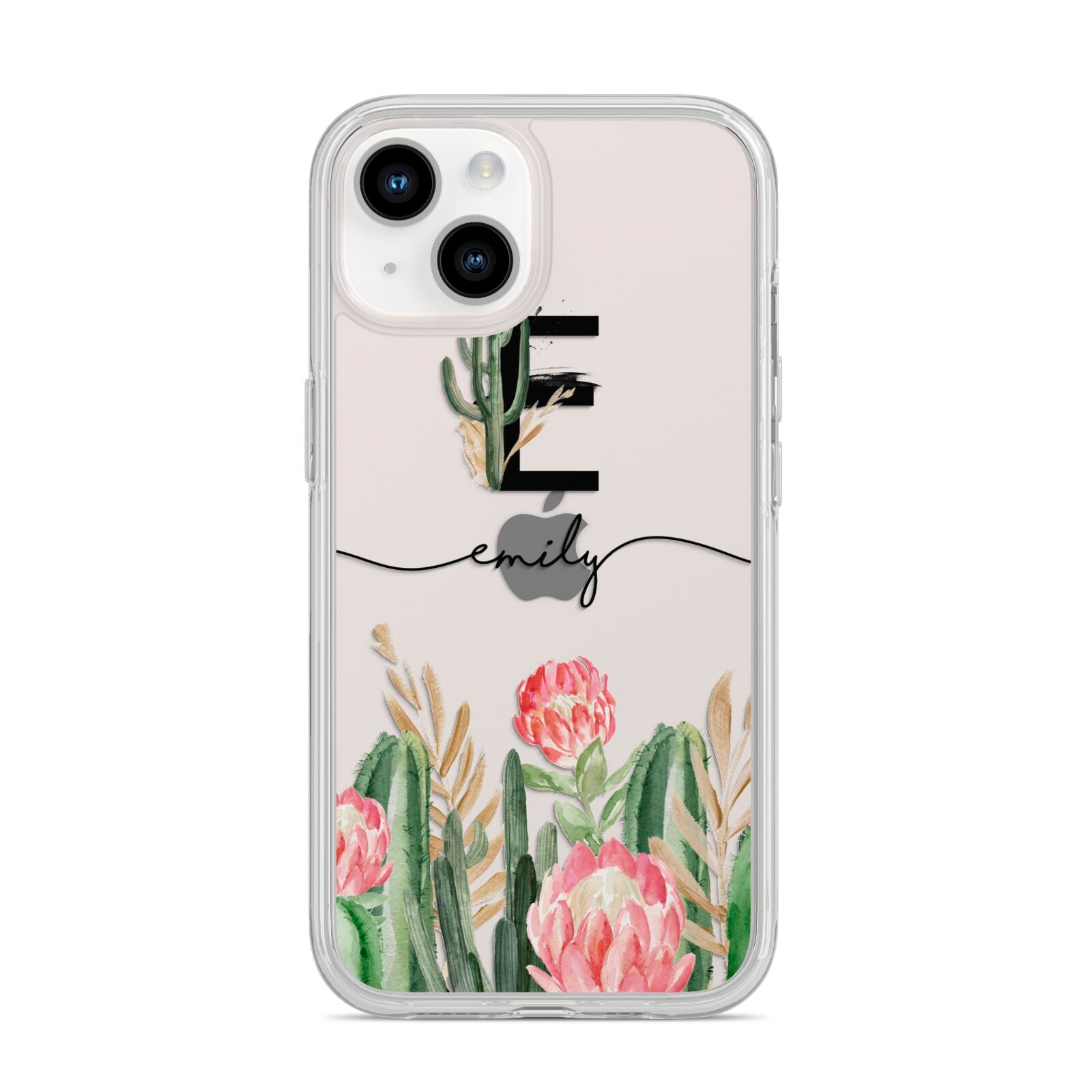 Personalised Cactus iPhone 14 Clear Tough Case Starlight