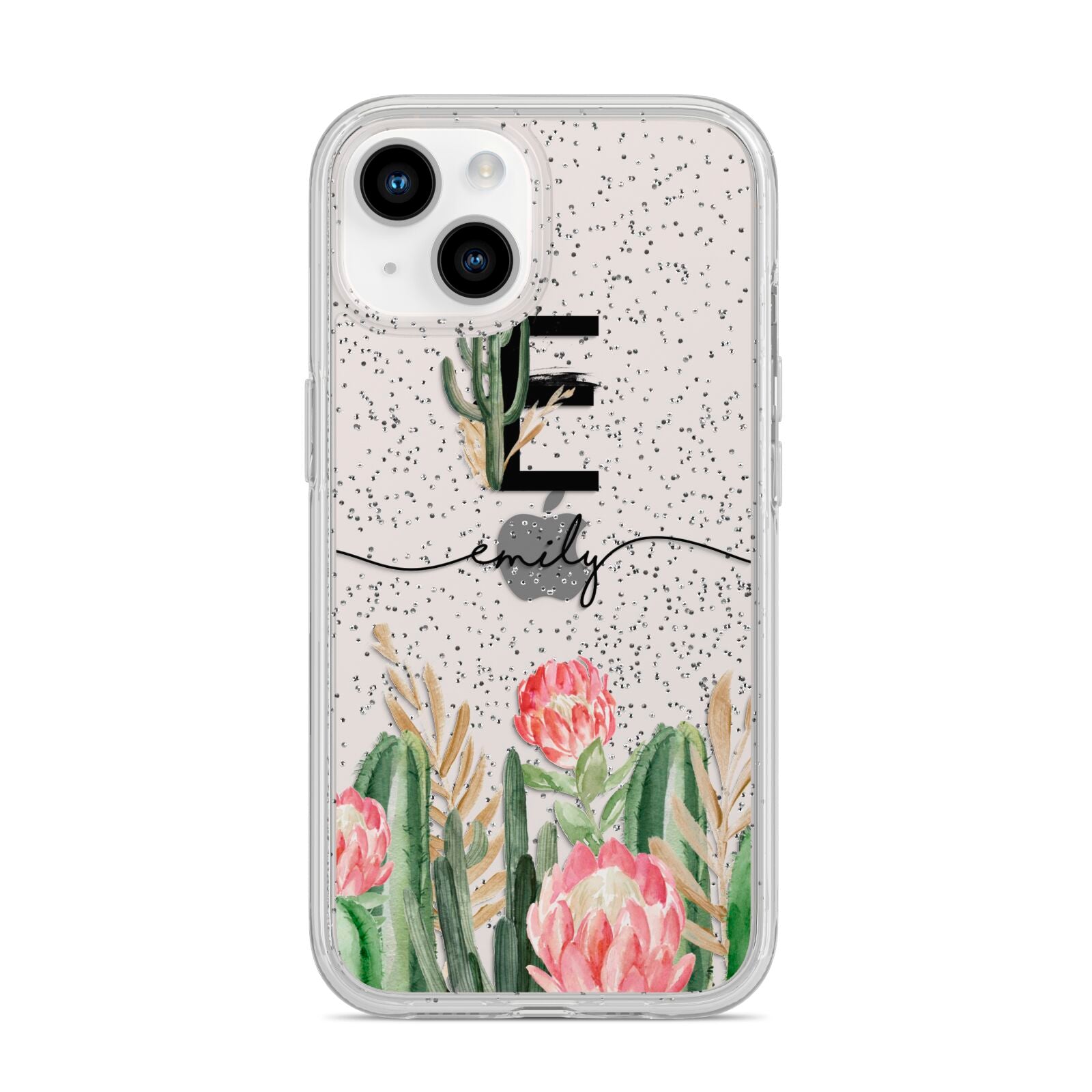 Personalised Cactus iPhone 14 Glitter Tough Case Starlight