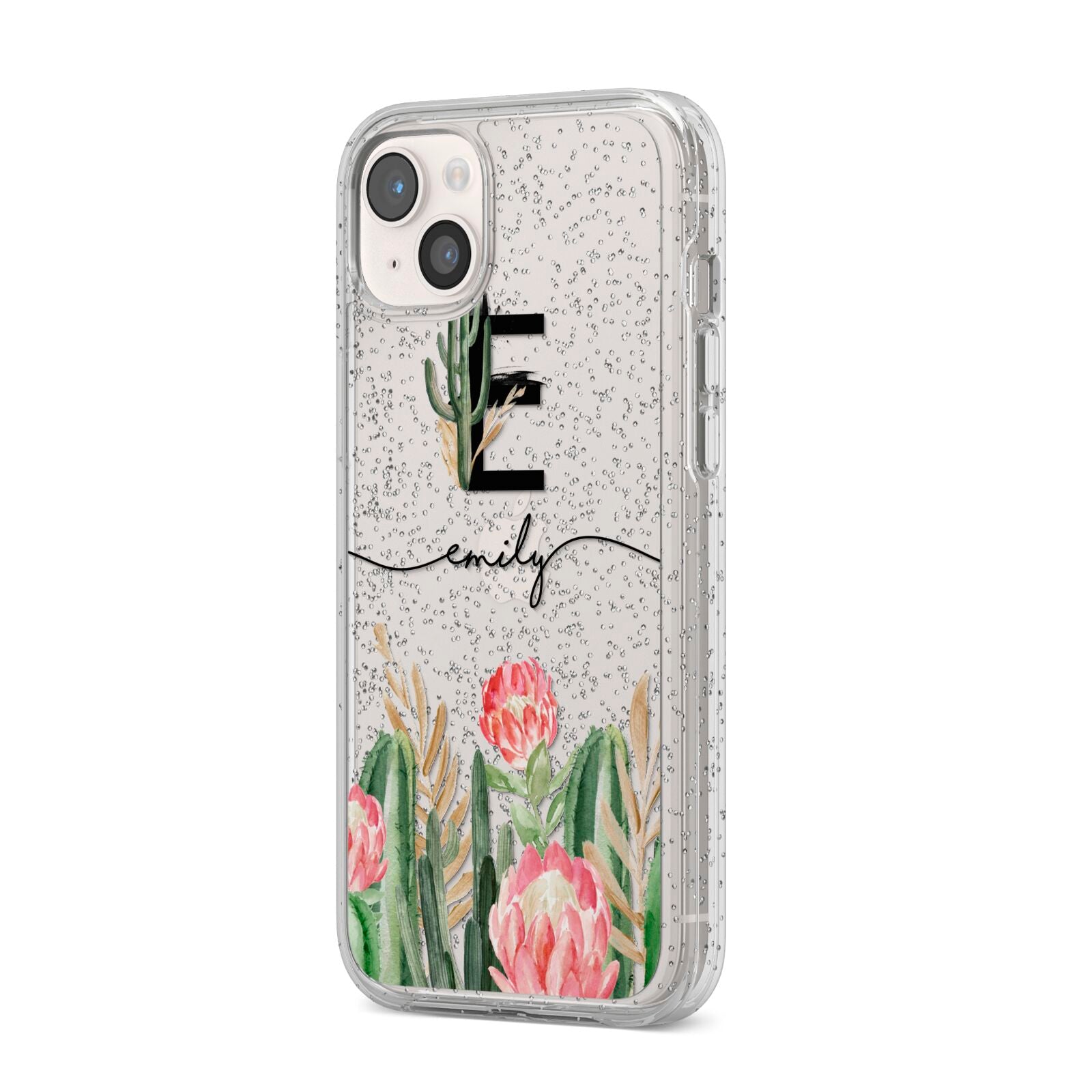 Personalised Cactus iPhone 14 Plus Glitter Tough Case Starlight Angled Image