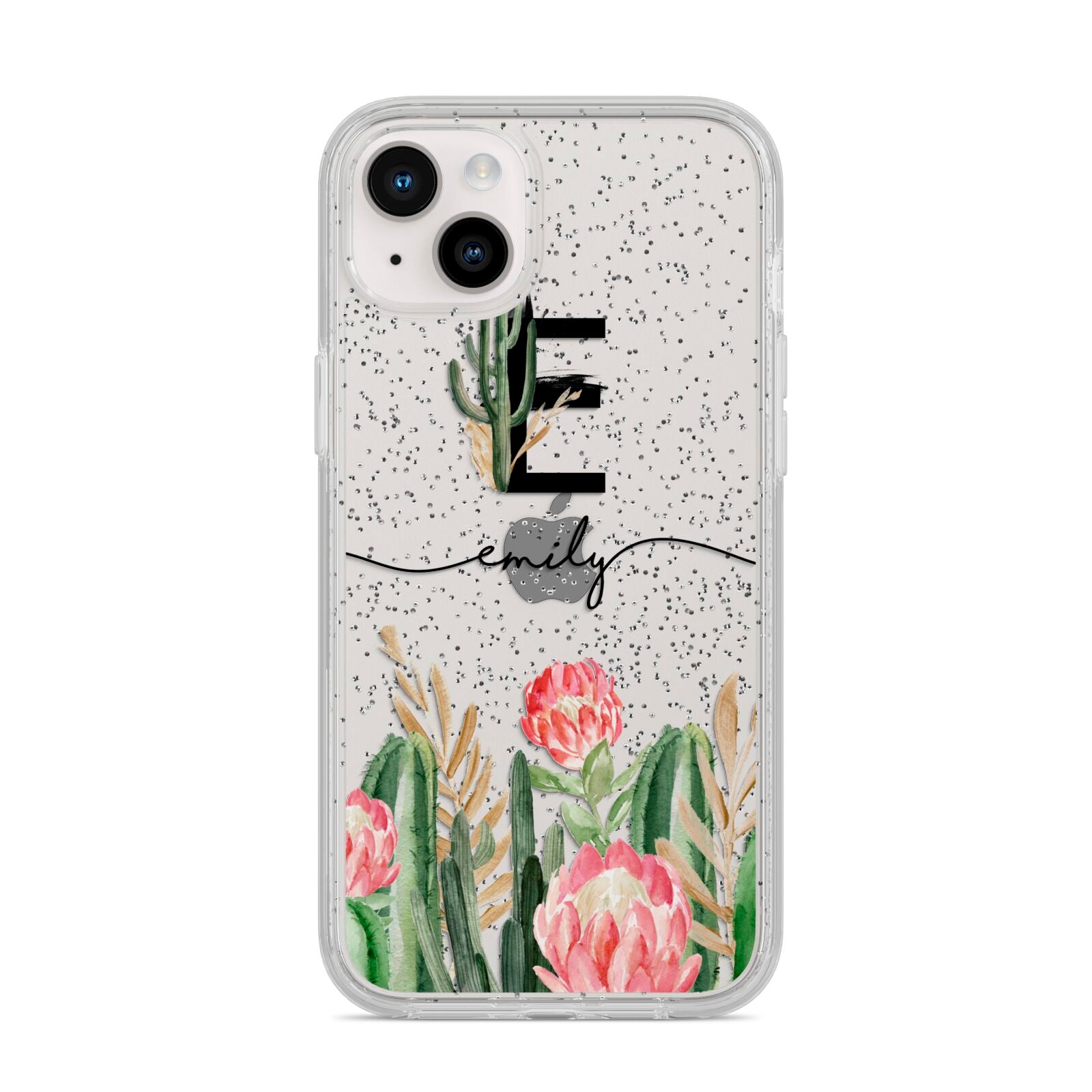 Personalised Cactus iPhone 14 Plus Glitter Tough Case Starlight