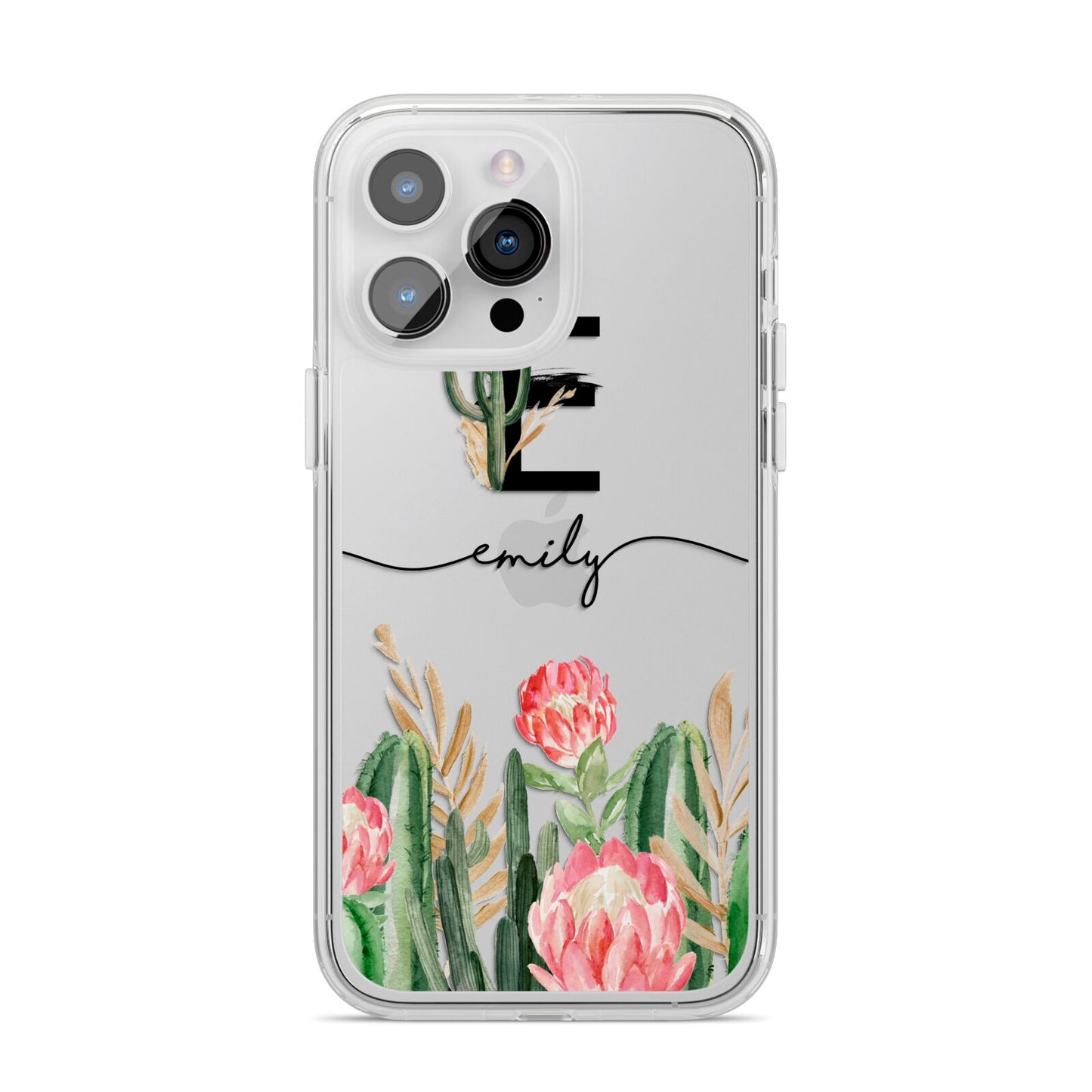 Personalised Cactus iPhone 14 Pro Max Clear Tough Case Silver