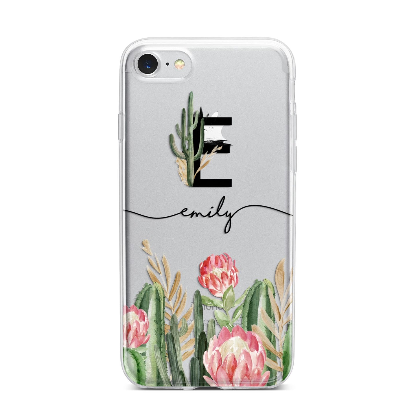 Personalised Cactus iPhone 7 Bumper Case on Silver iPhone