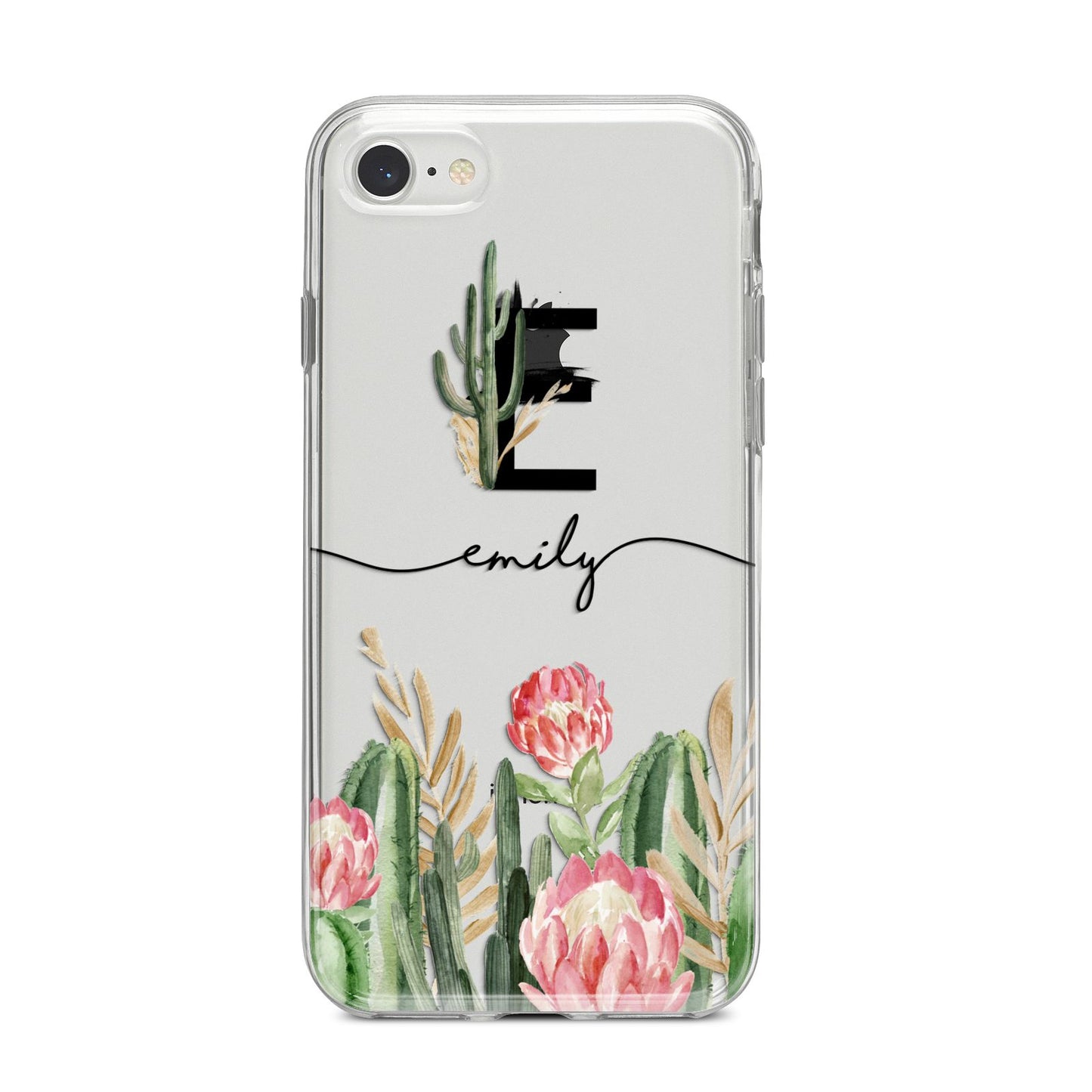 Personalised Cactus iPhone 8 Bumper Case on Silver iPhone