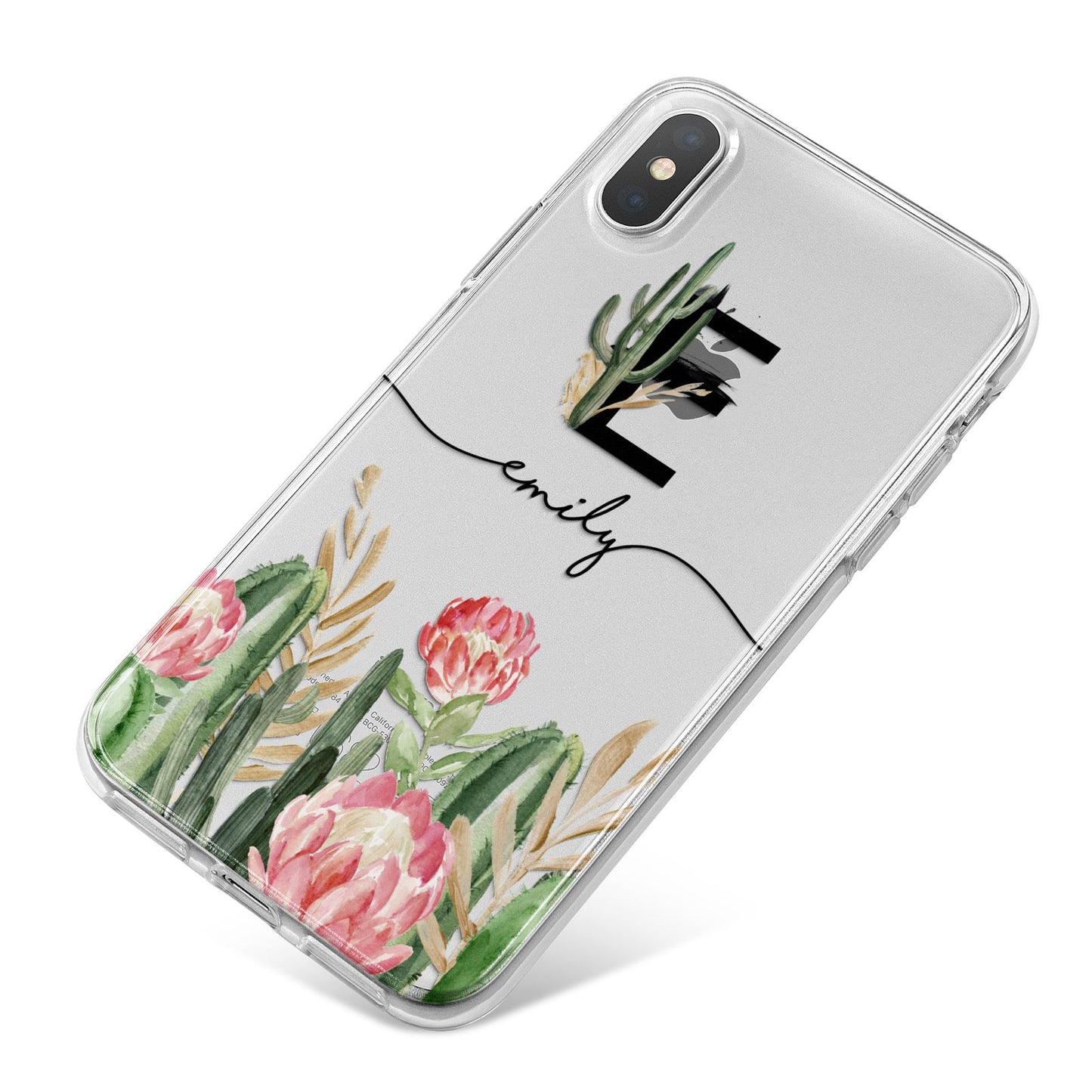 Personalised Cactus iPhone X Bumper Case on Silver iPhone