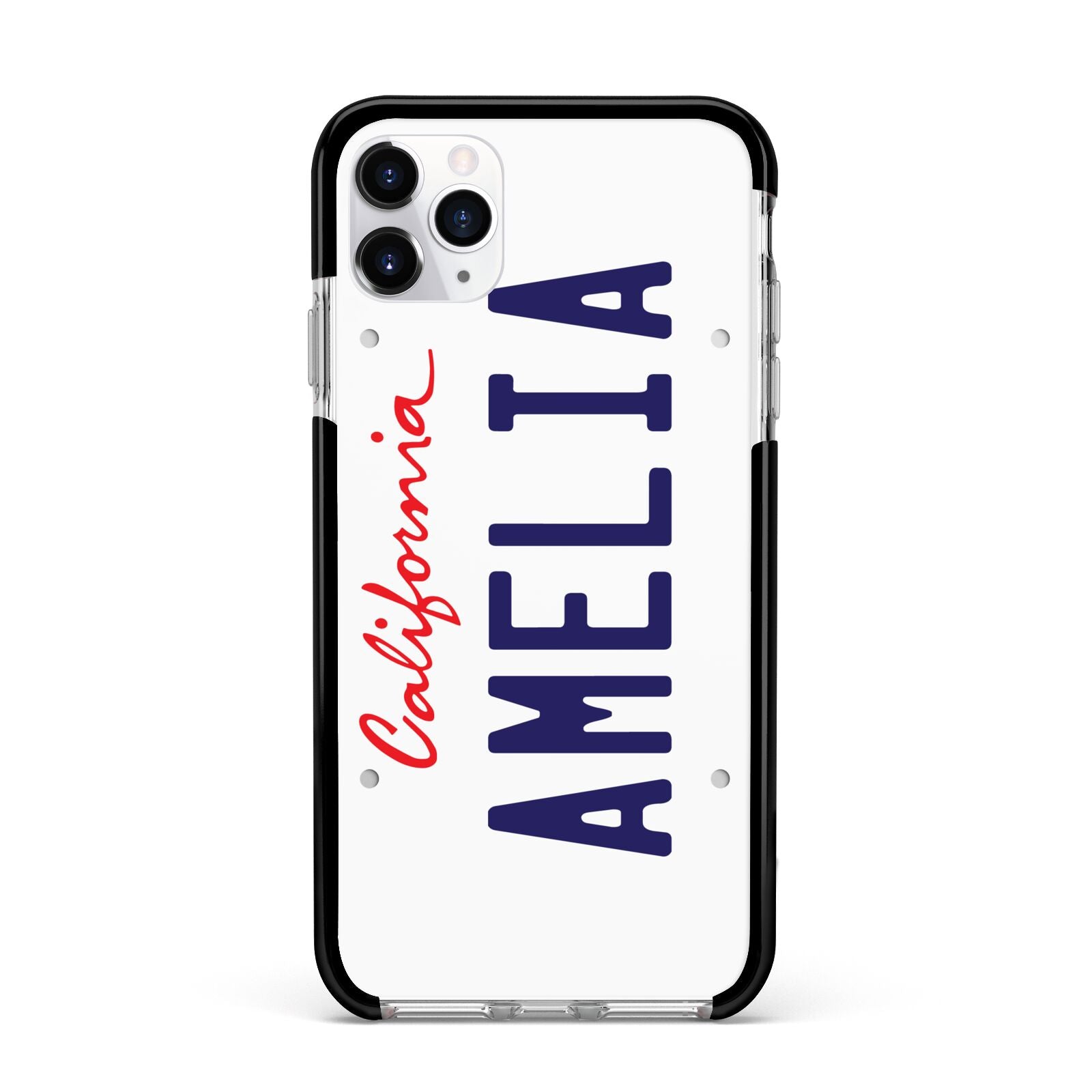 Personalised California License Plate Apple iPhone 11 Pro Max in Silver with Black Impact Case