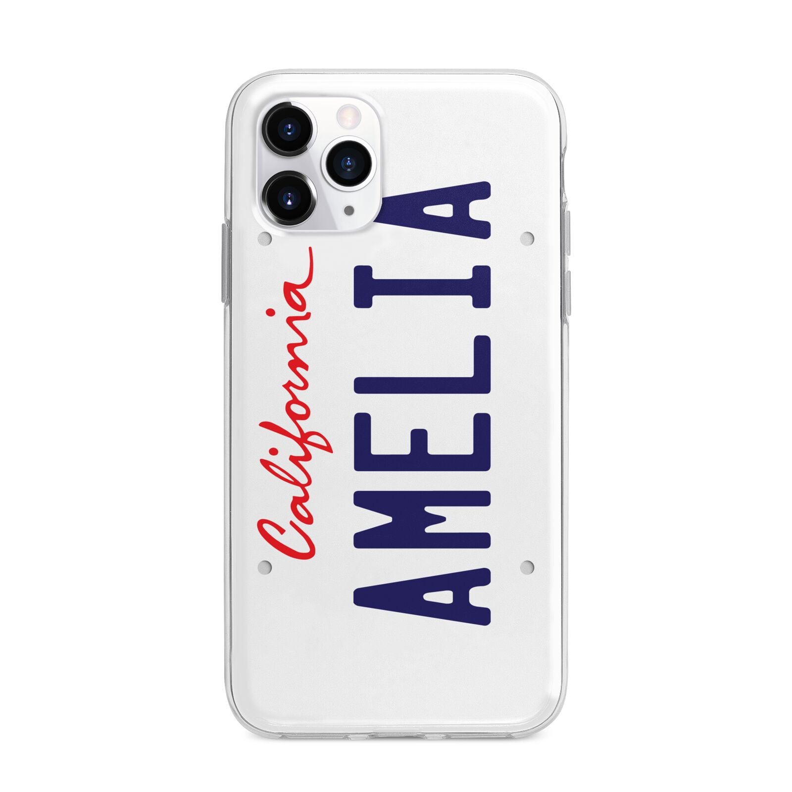 Personalised California License Plate Apple iPhone 11 Pro Max in Silver with Bumper Case