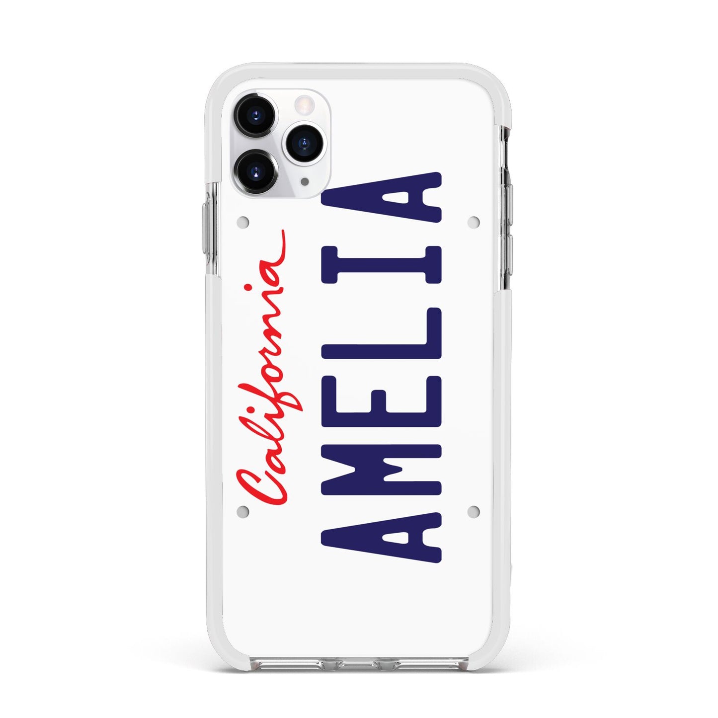 Personalised California License Plate Apple iPhone 11 Pro Max in Silver with White Impact Case