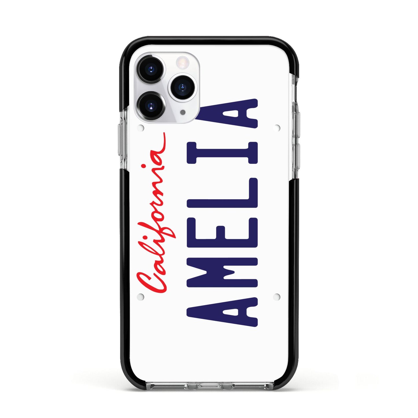 Personalised California License Plate Apple iPhone 11 Pro in Silver with Black Impact Case