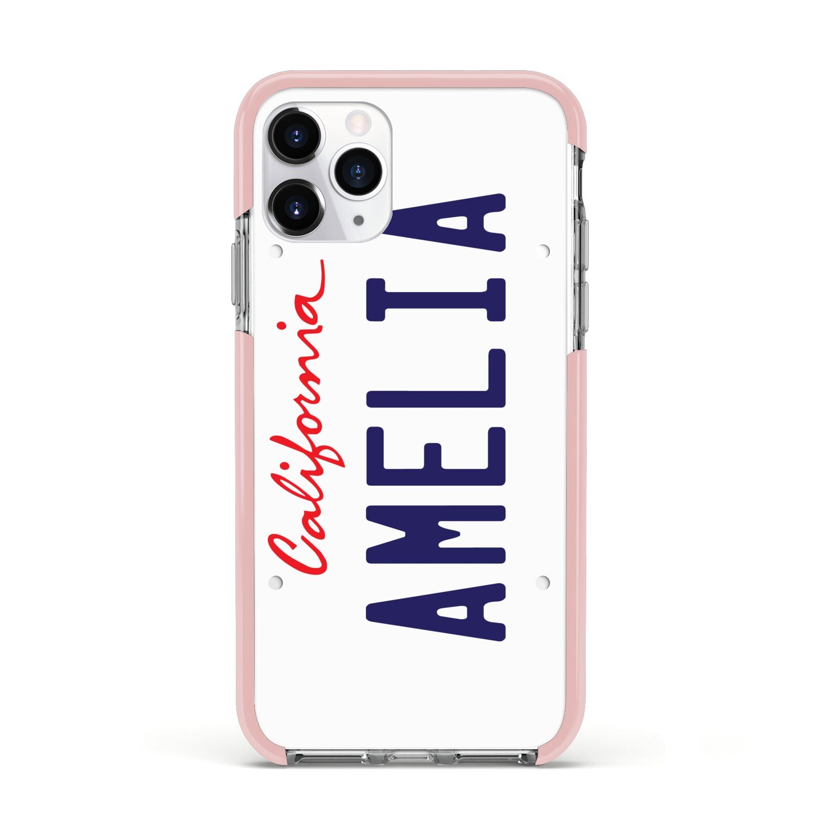 Personalised California License Plate Apple iPhone 11 Pro in Silver with Pink Impact Case