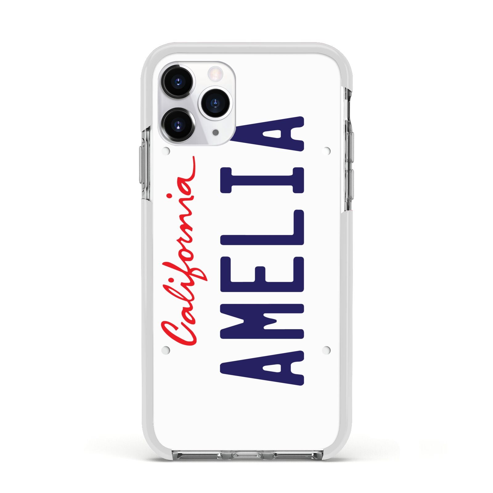 Personalised California License Plate Apple iPhone 11 Pro in Silver with White Impact Case