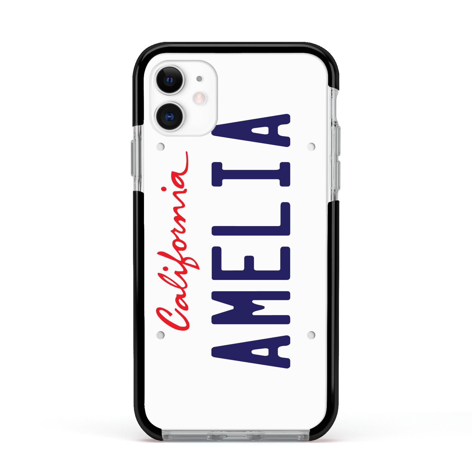 Personalised California License Plate Apple iPhone 11 in White with Black Impact Case