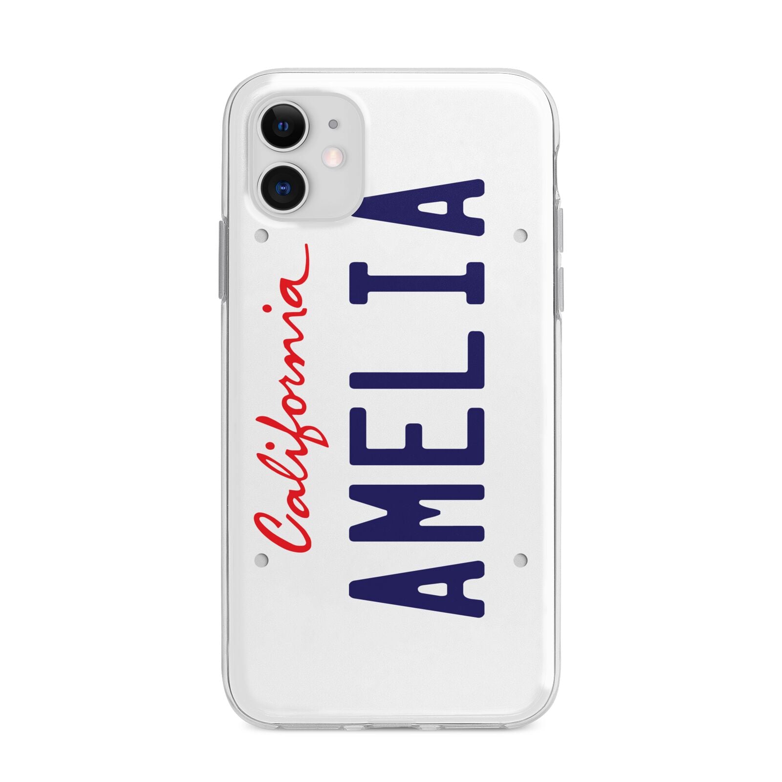 Personalised California License Plate Apple iPhone 11 in White with Bumper Case