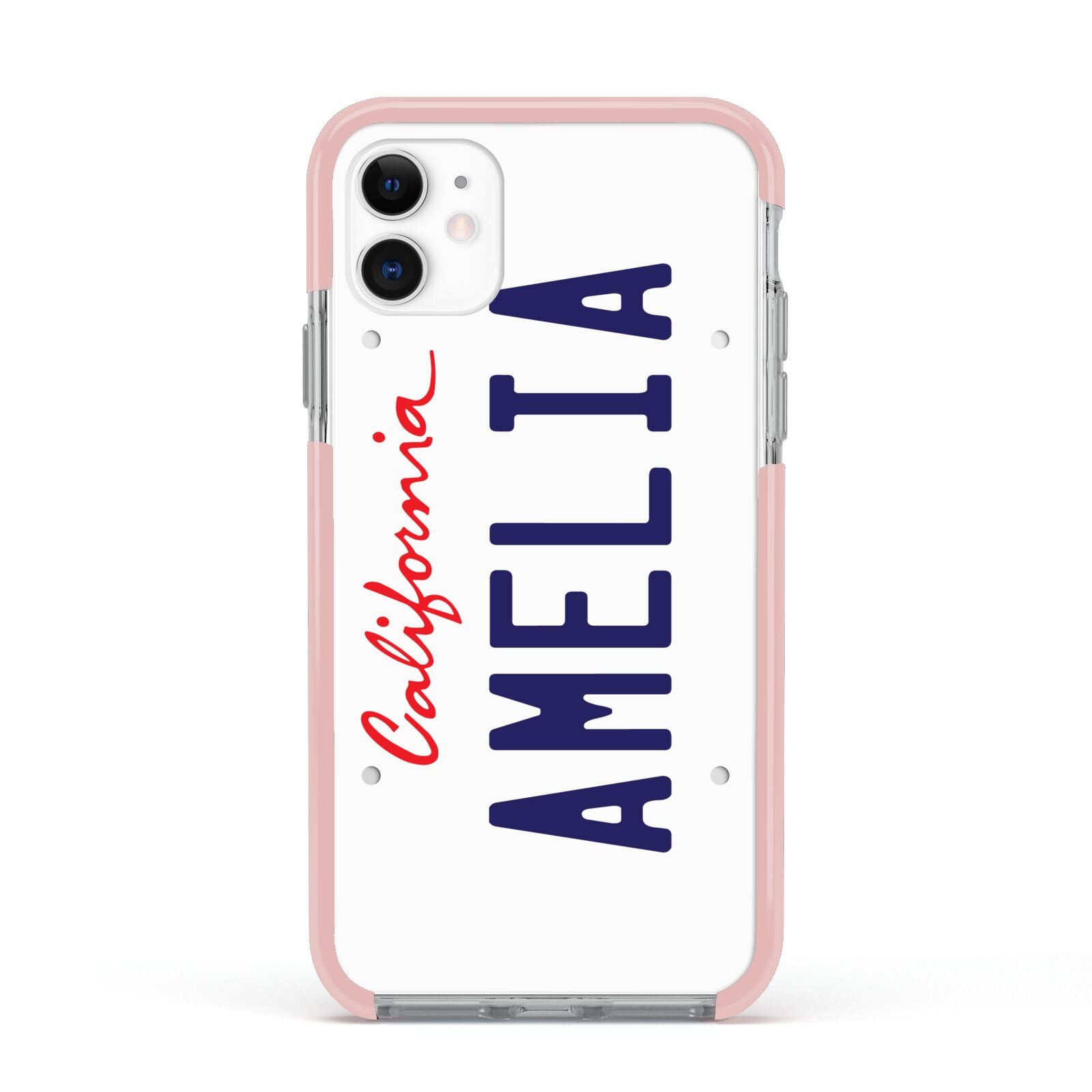 Personalised California License Plate Apple iPhone 11 in White with Pink Impact Case