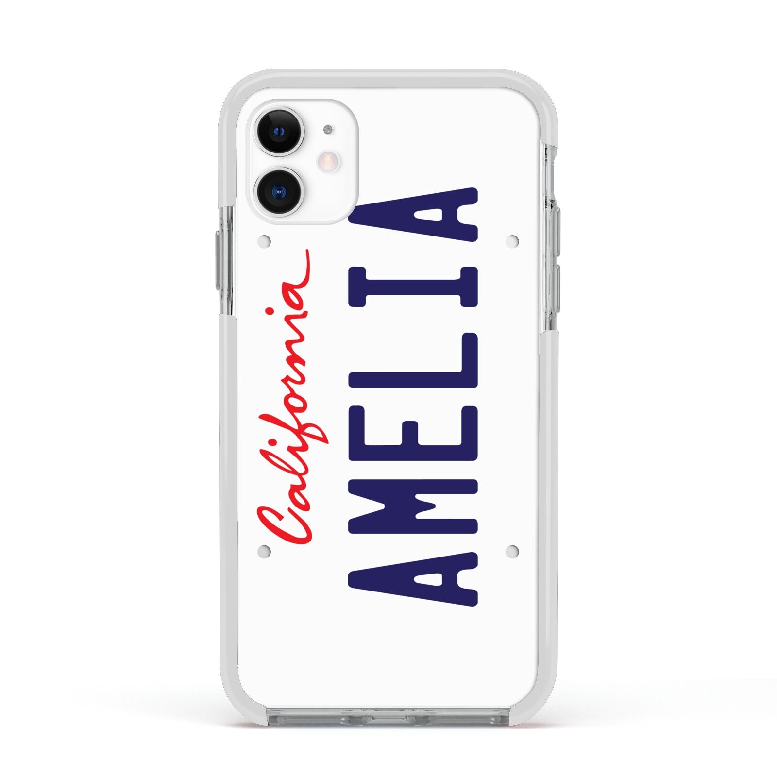 Personalised California License Plate Apple iPhone 11 in White with White Impact Case