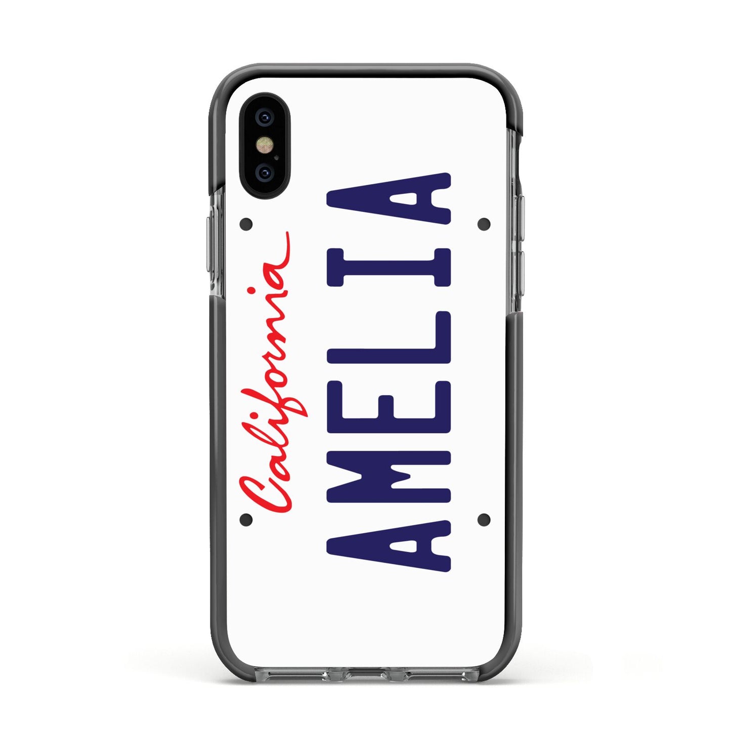 Personalised California License Plate Apple iPhone Xs Impact Case Black Edge on Black Phone