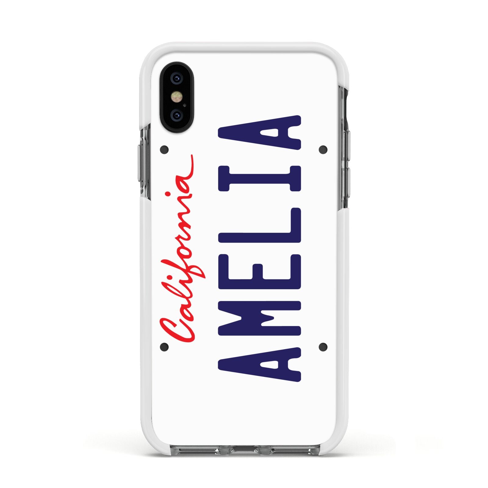 Personalised California License Plate Apple iPhone Xs Impact Case White Edge on Black Phone