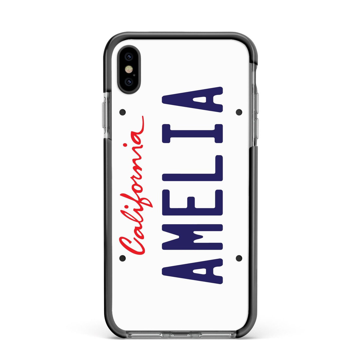 Personalised California License Plate Apple iPhone Xs Max Impact Case Black Edge on Black Phone