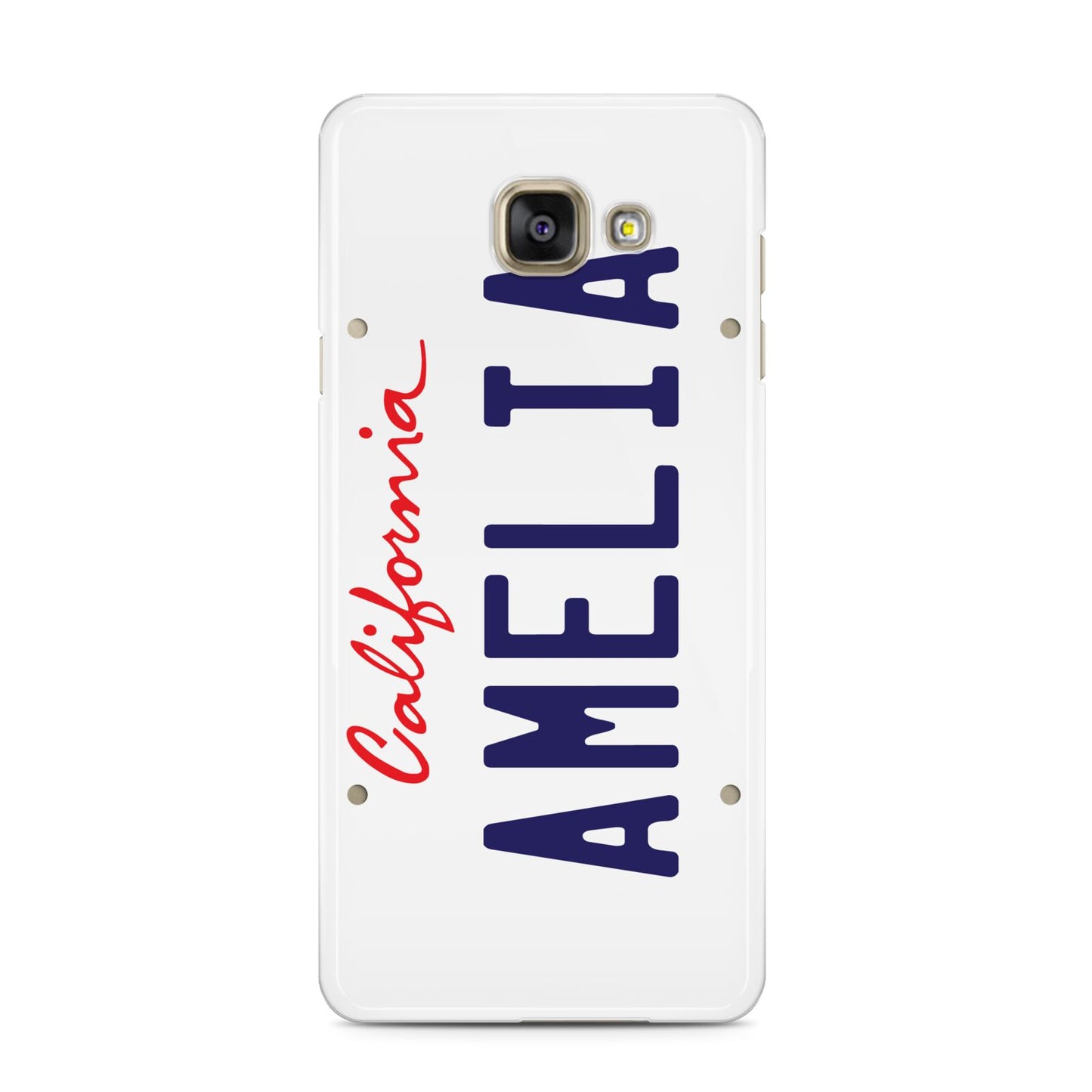 Personalised California License Plate Samsung Galaxy A3 2016 Case on gold phone