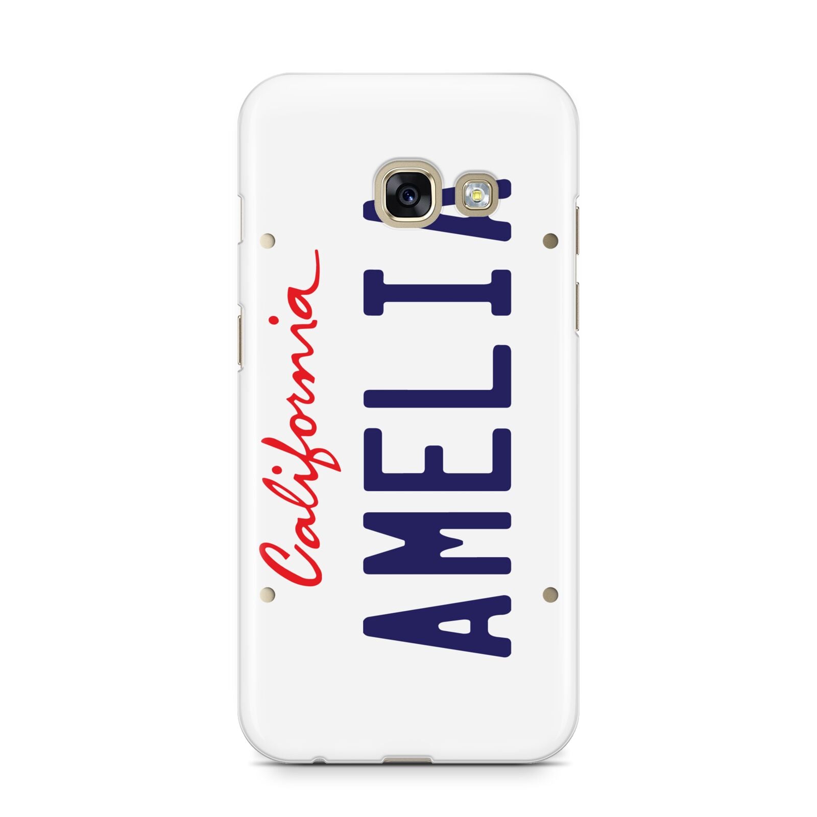 Personalised California License Plate Samsung Galaxy A3 2017 Case on gold phone