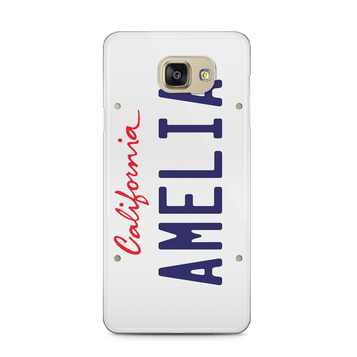 Personalised California License Plate Samsung Galaxy A5 2016 Case on gold phone