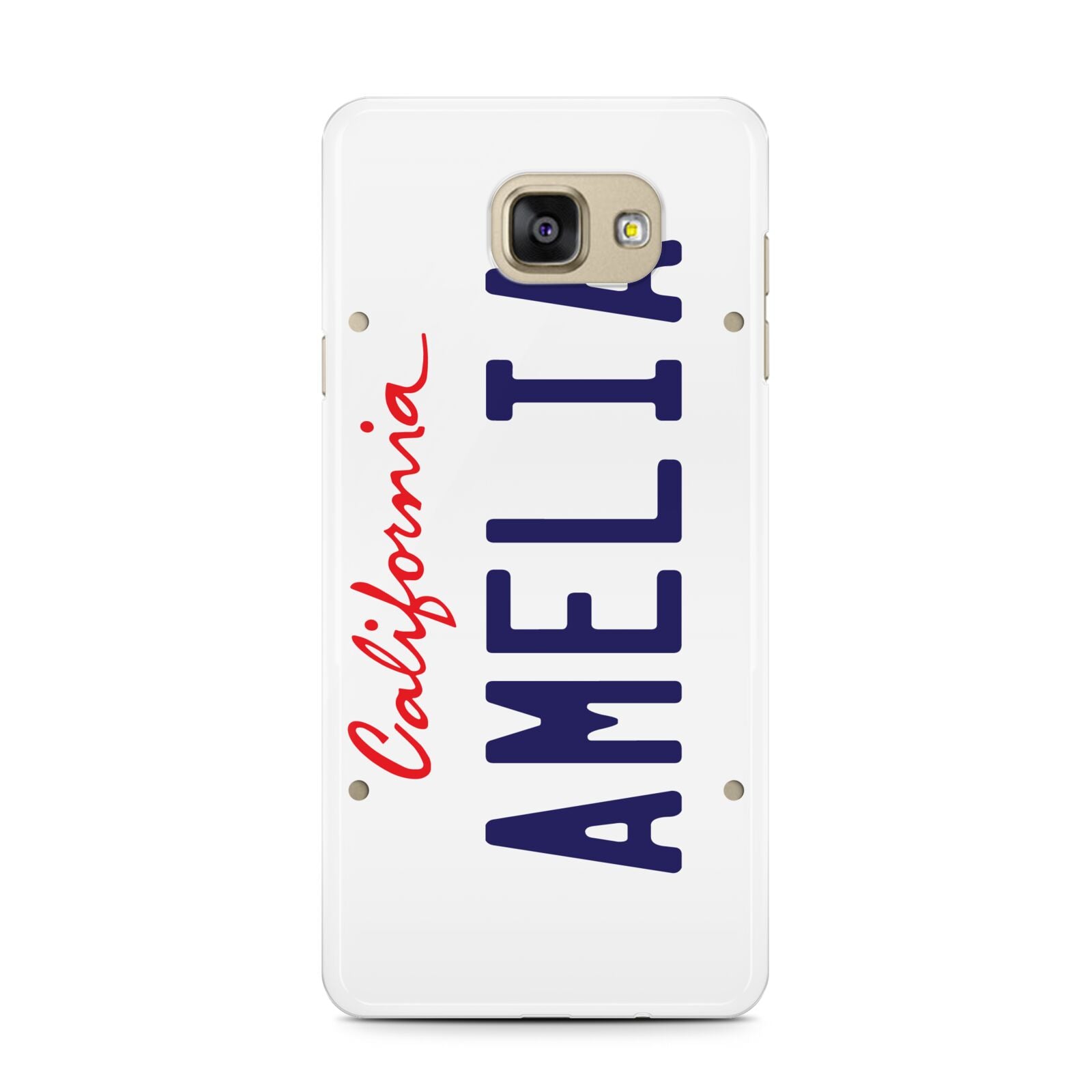 Personalised California License Plate Samsung Galaxy A7 2016 Case on gold phone