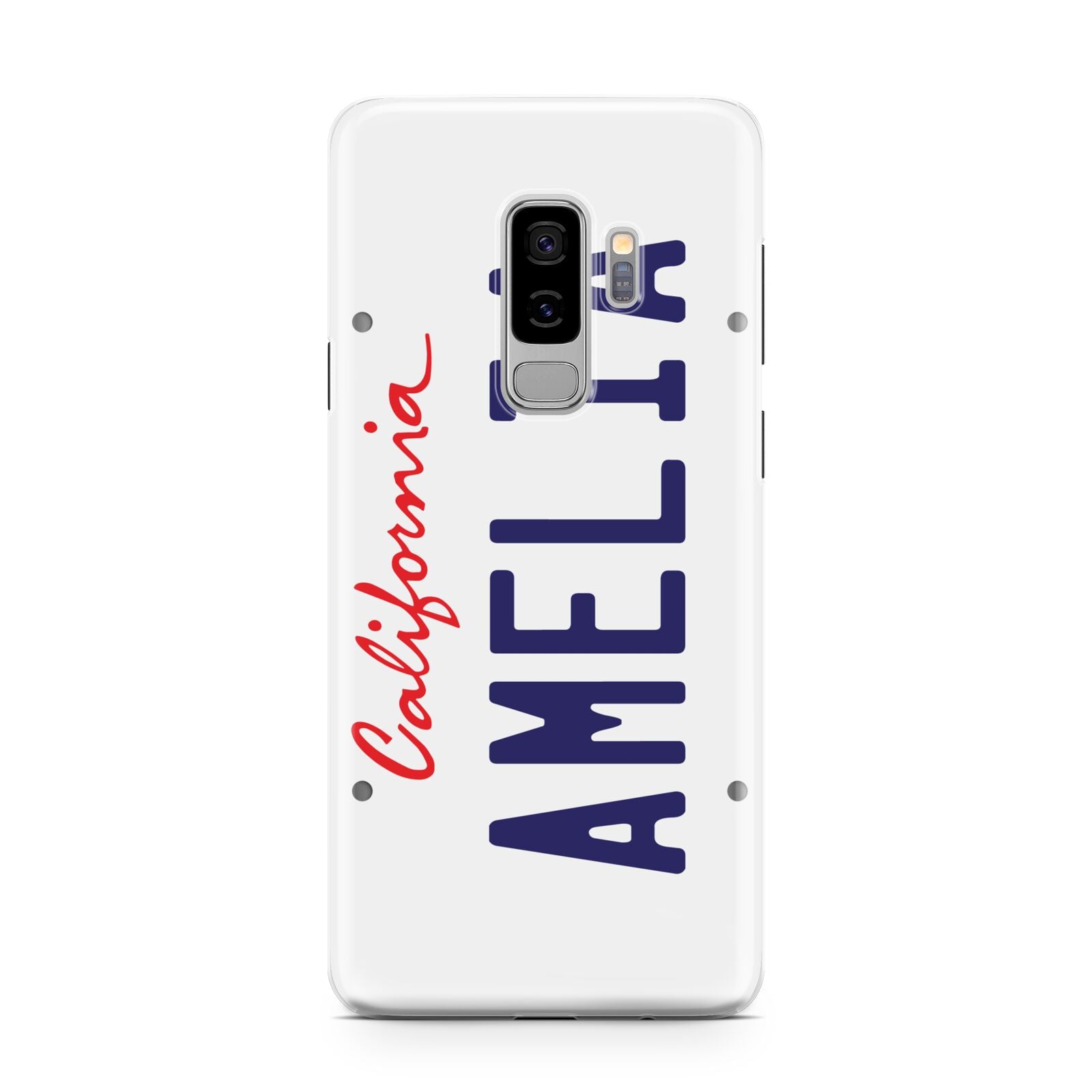 Personalised California License Plate Samsung Galaxy S9 Plus Case on Silver phone