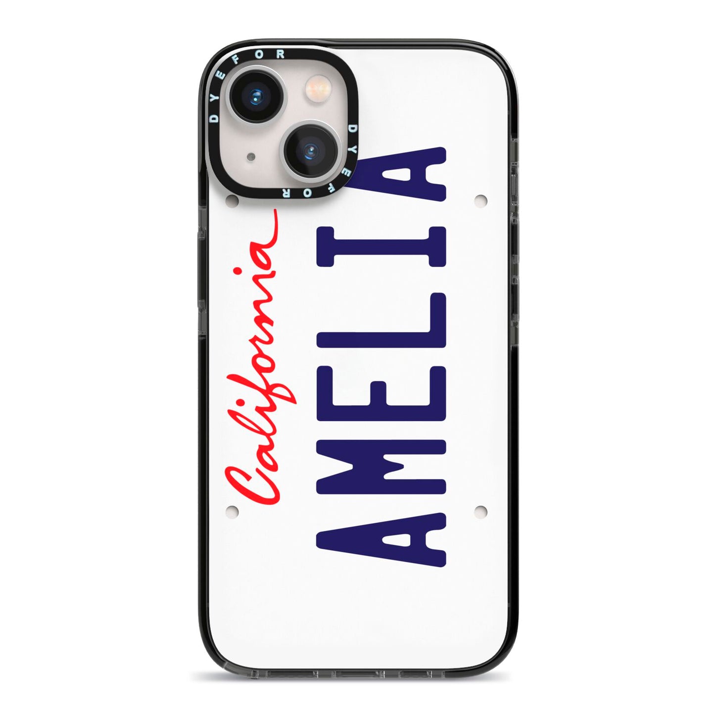 Personalised California License Plate iPhone 13 Black Impact Case on Silver phone