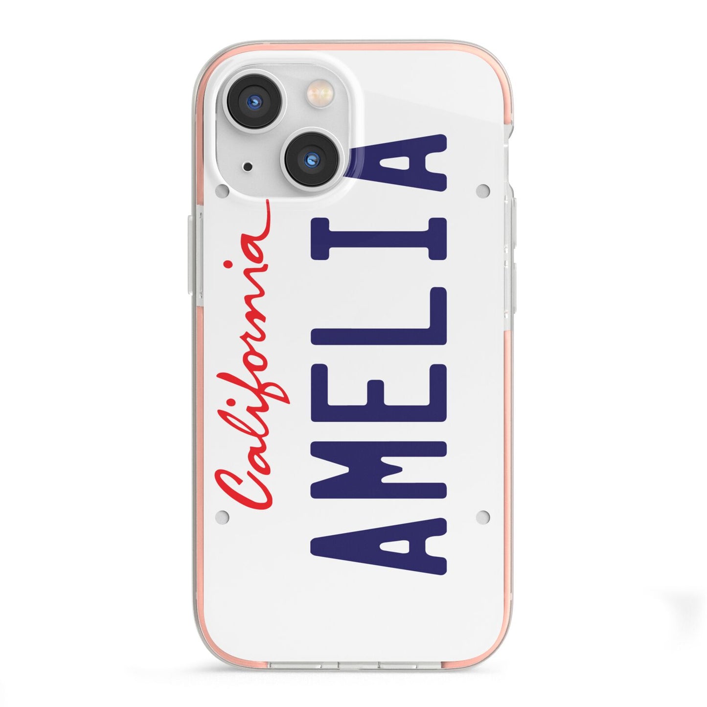 Personalised California License Plate iPhone 13 Mini TPU Impact Case with Pink Edges