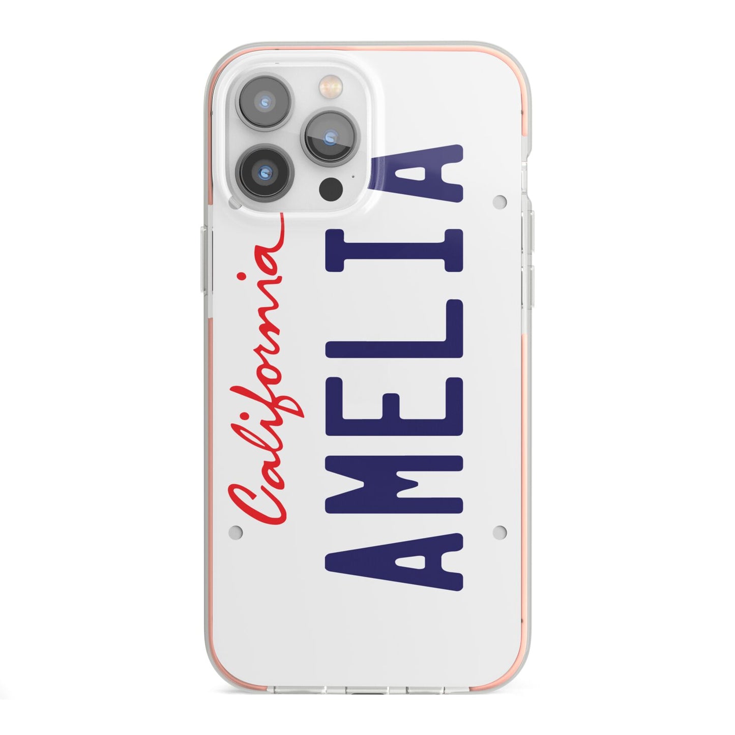 Personalised California License Plate iPhone 13 Pro Max TPU Impact Case with Pink Edges