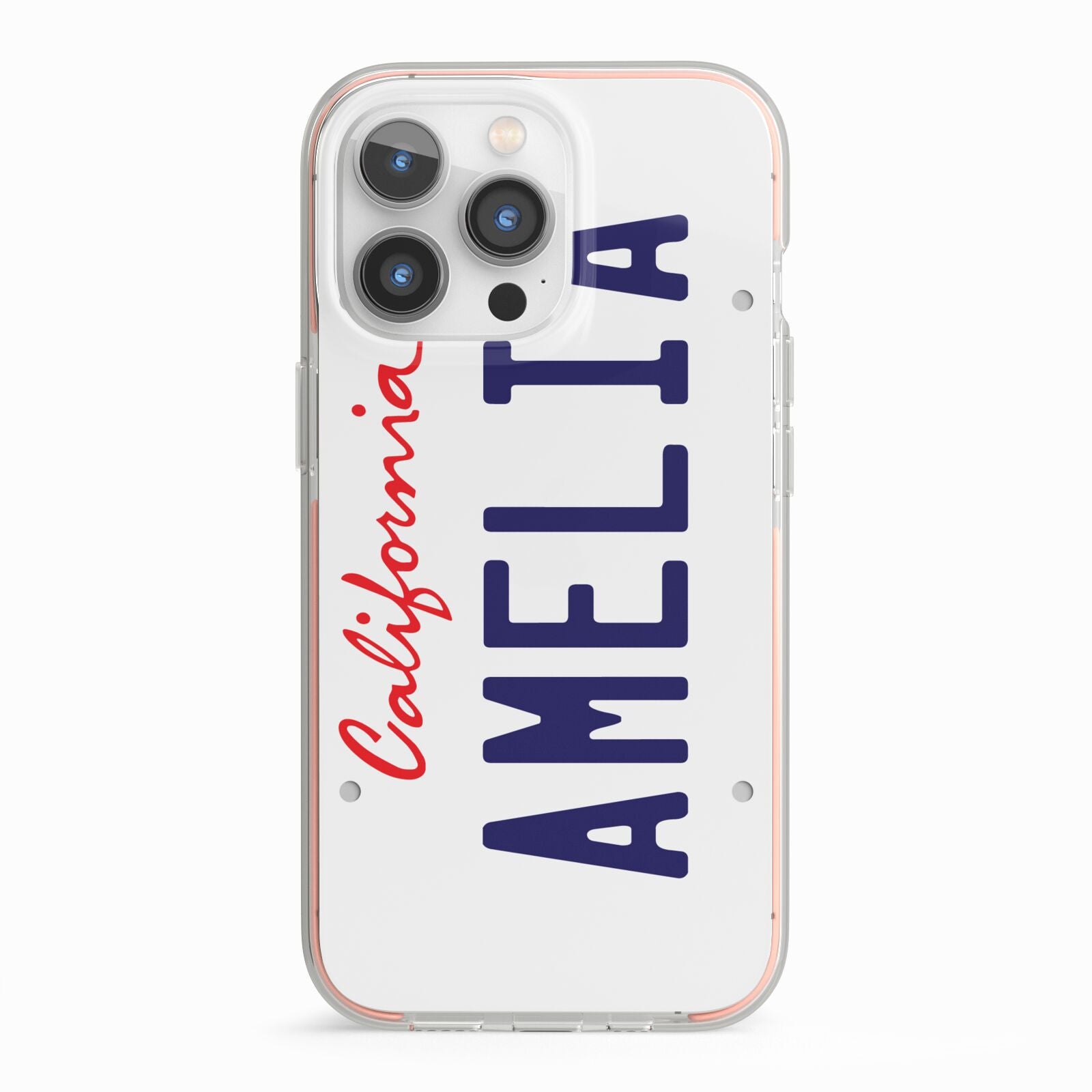 Personalised California License Plate iPhone 13 Pro TPU Impact Case with Pink Edges