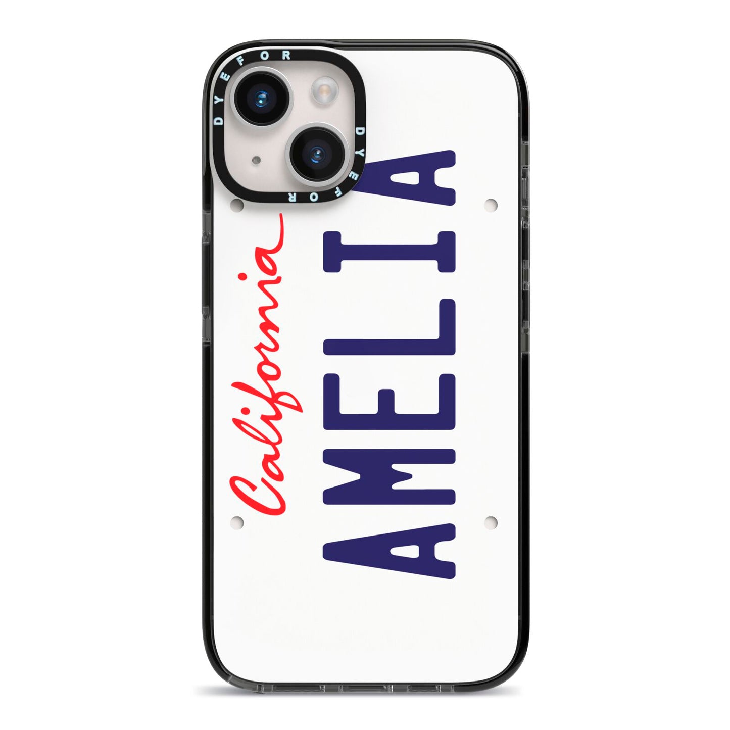 Personalised California License Plate iPhone 14 Black Impact Case on Silver phone